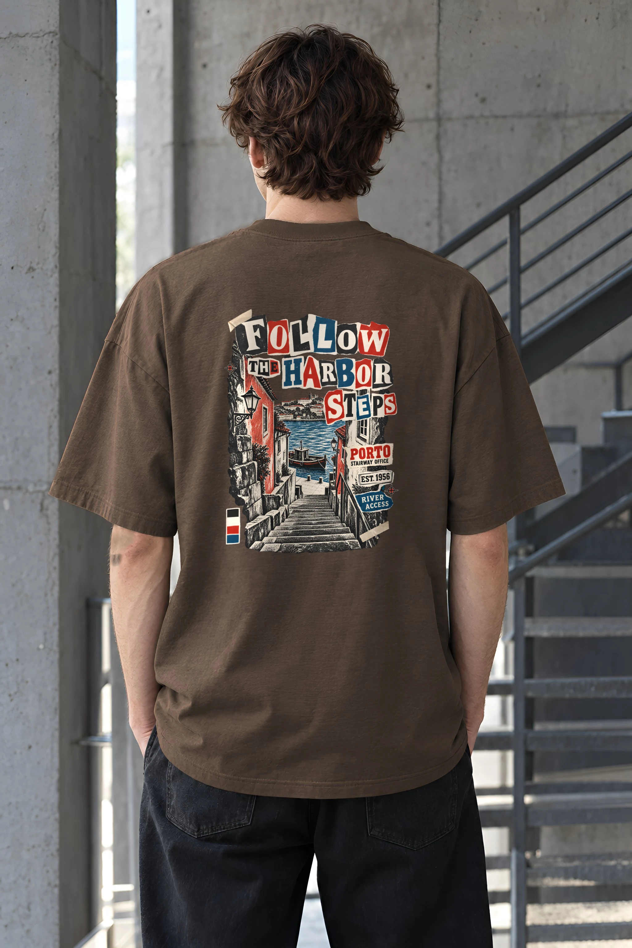 "Follow the Harbor Steps" Unisex Oversized Heavyweight Crewneck T-Shirt