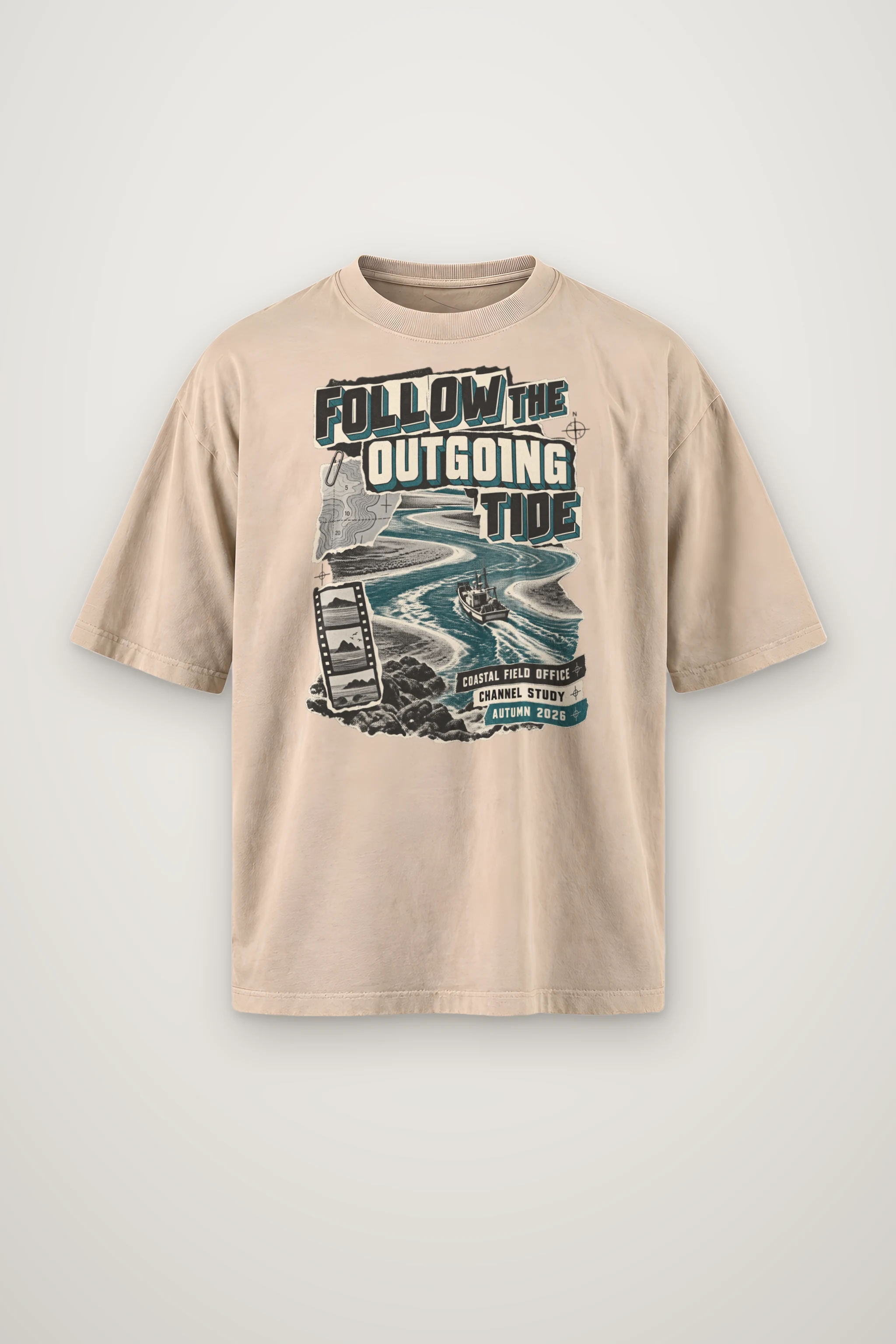 "Follow the Outgoing Tide" Men's Oversized Heavyweight Crewneck T-Shirt