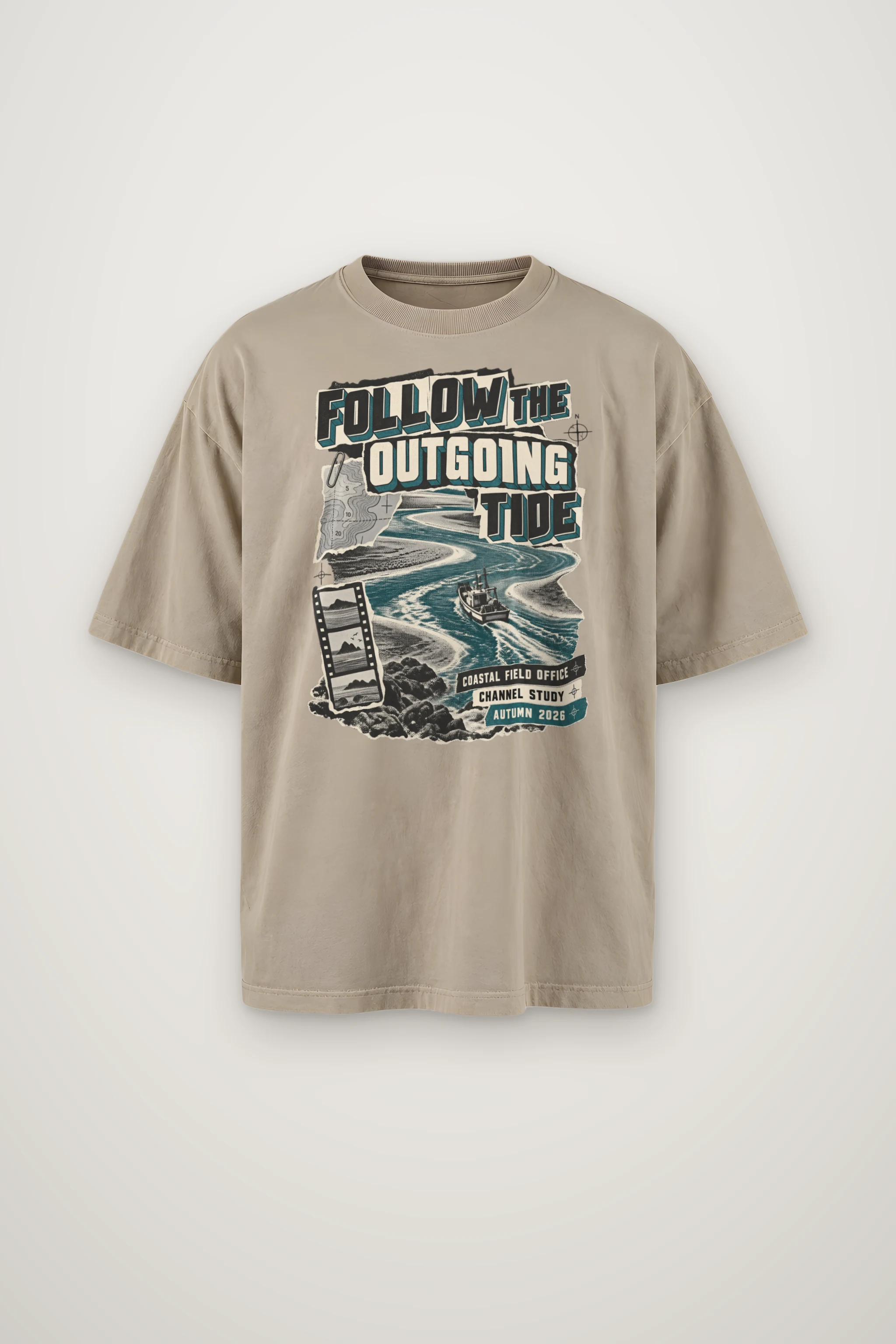 "Follow the Outgoing Tide" Men's Oversized Heavyweight Crewneck T-Shirt