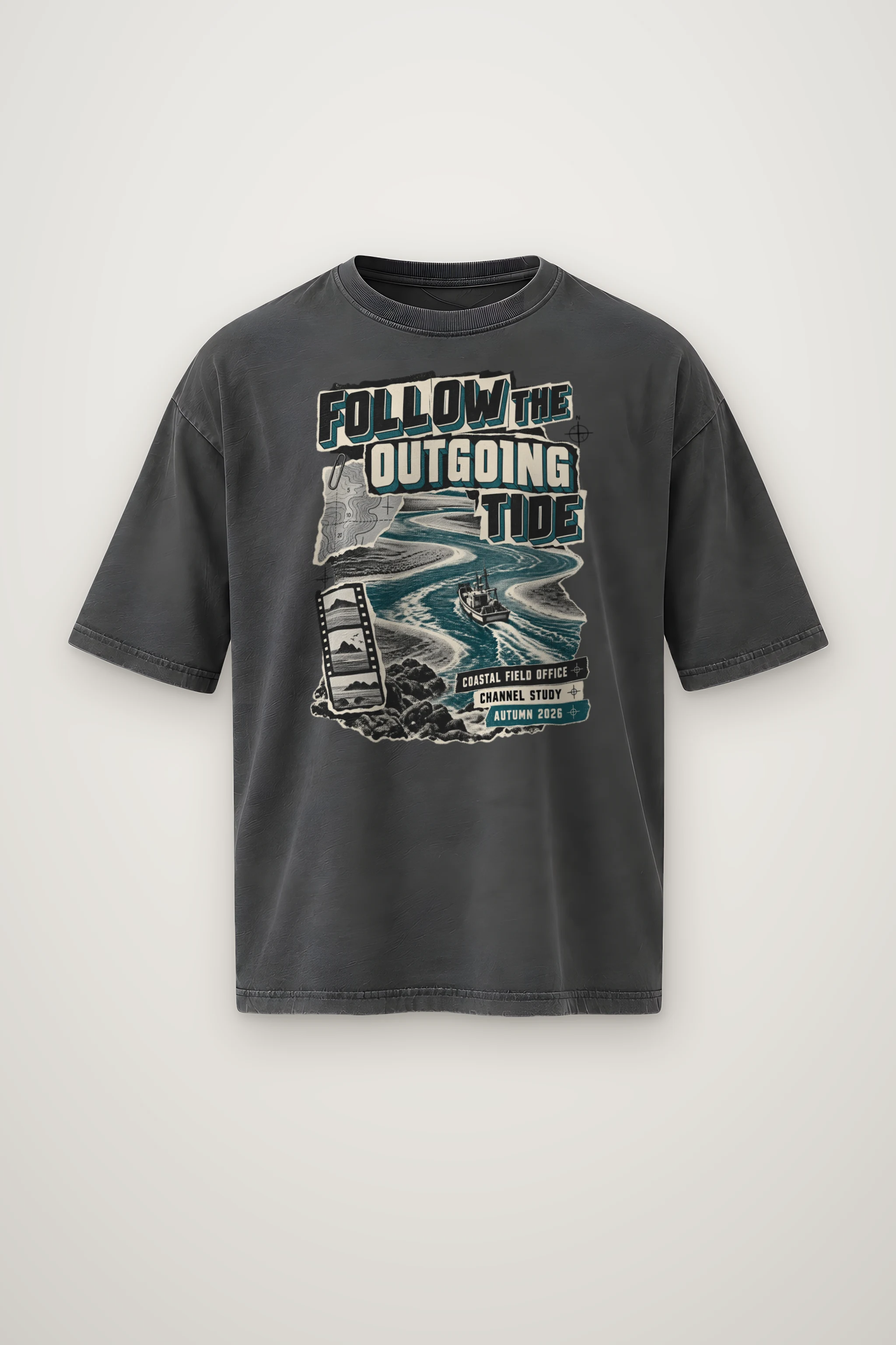 "Follow the Outgoing Tide" Men's Oversized Heavyweight Crewneck T-Shirt