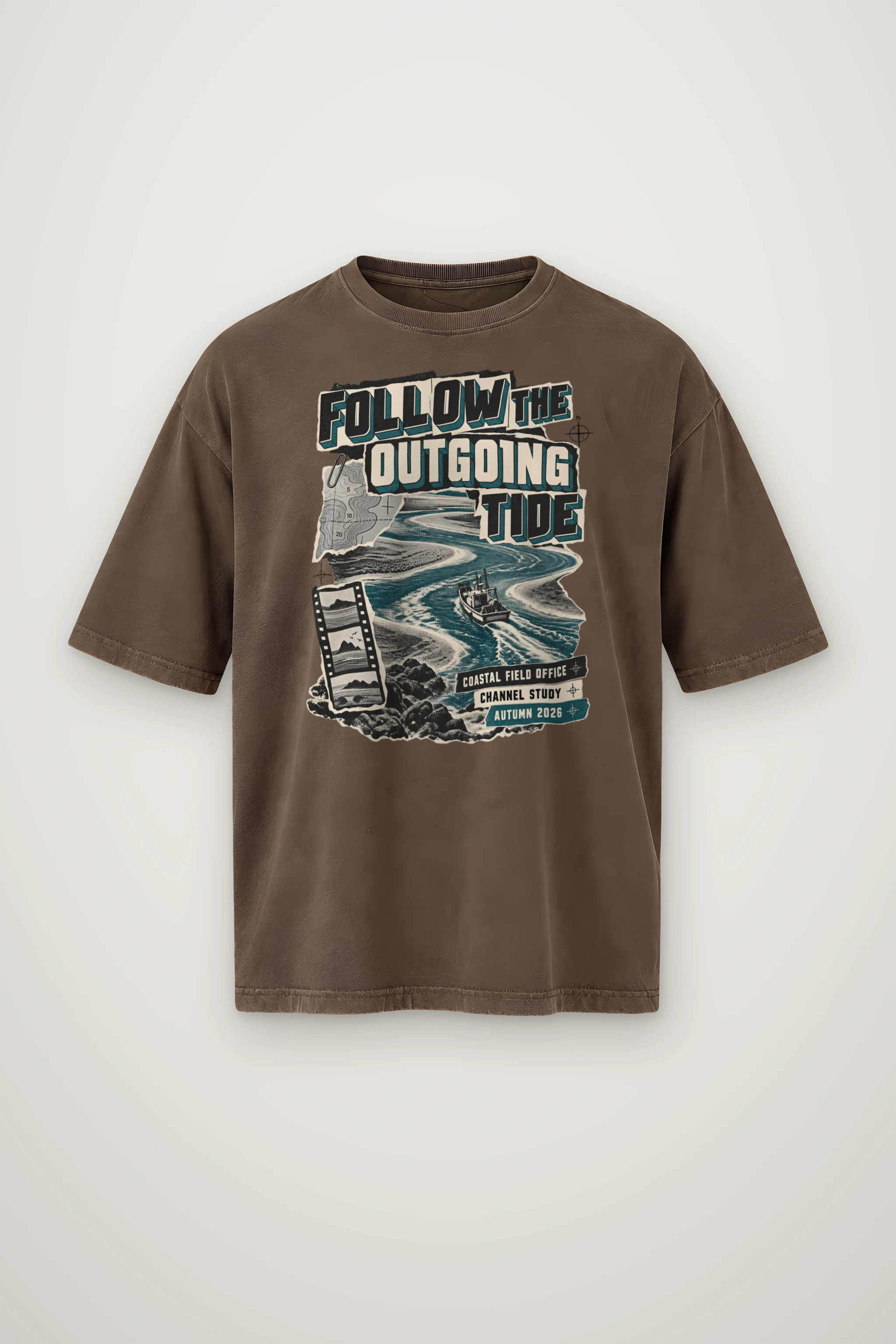 "Follow the Outgoing Tide" Men's Oversized Heavyweight Crewneck T-Shirt