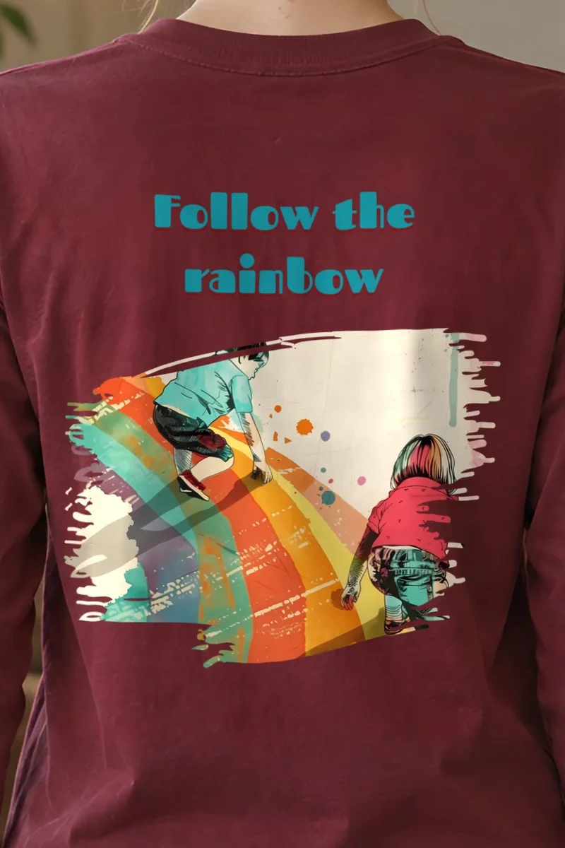 "Follow The Rainbow" Unisex Longsleeve T-shirt - the graphic up close