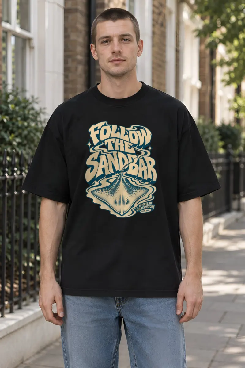 "Follow the Sandbar" Unisex Oversized Heavyweight Crewneck T-Shirt