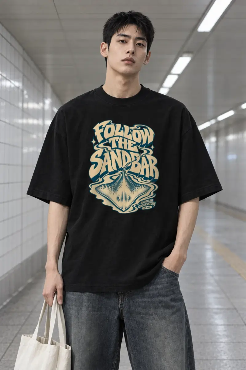 "Follow the Sandbar" Men's Oversized Heavyweight Crewneck T-Shirt