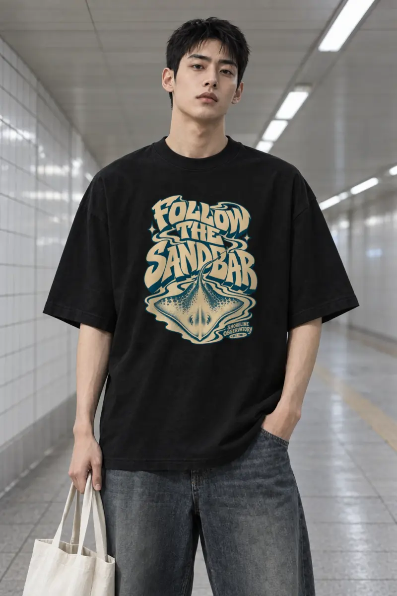 "Follow the Sandbar" Men's Oversized Heavyweight Crewneck T-Shirt