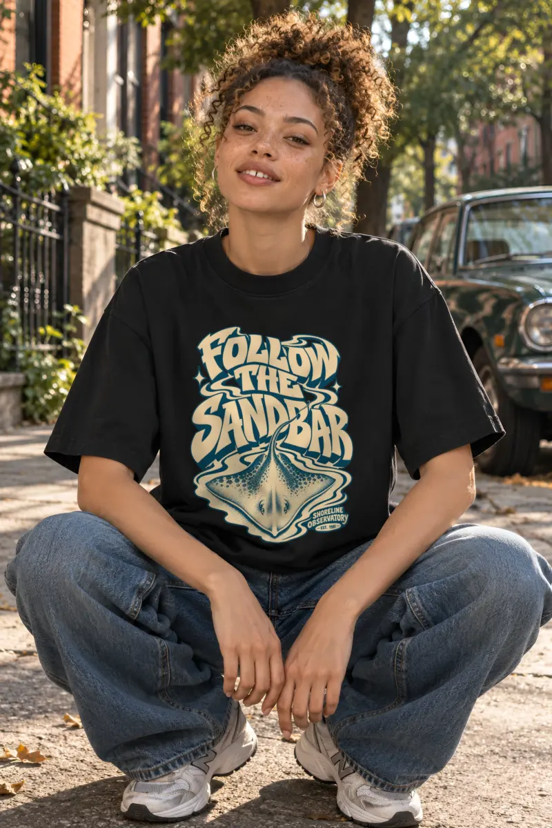 "Follow the Sandbar" Unisex Oversized Heavyweight Crewneck T-Shirt