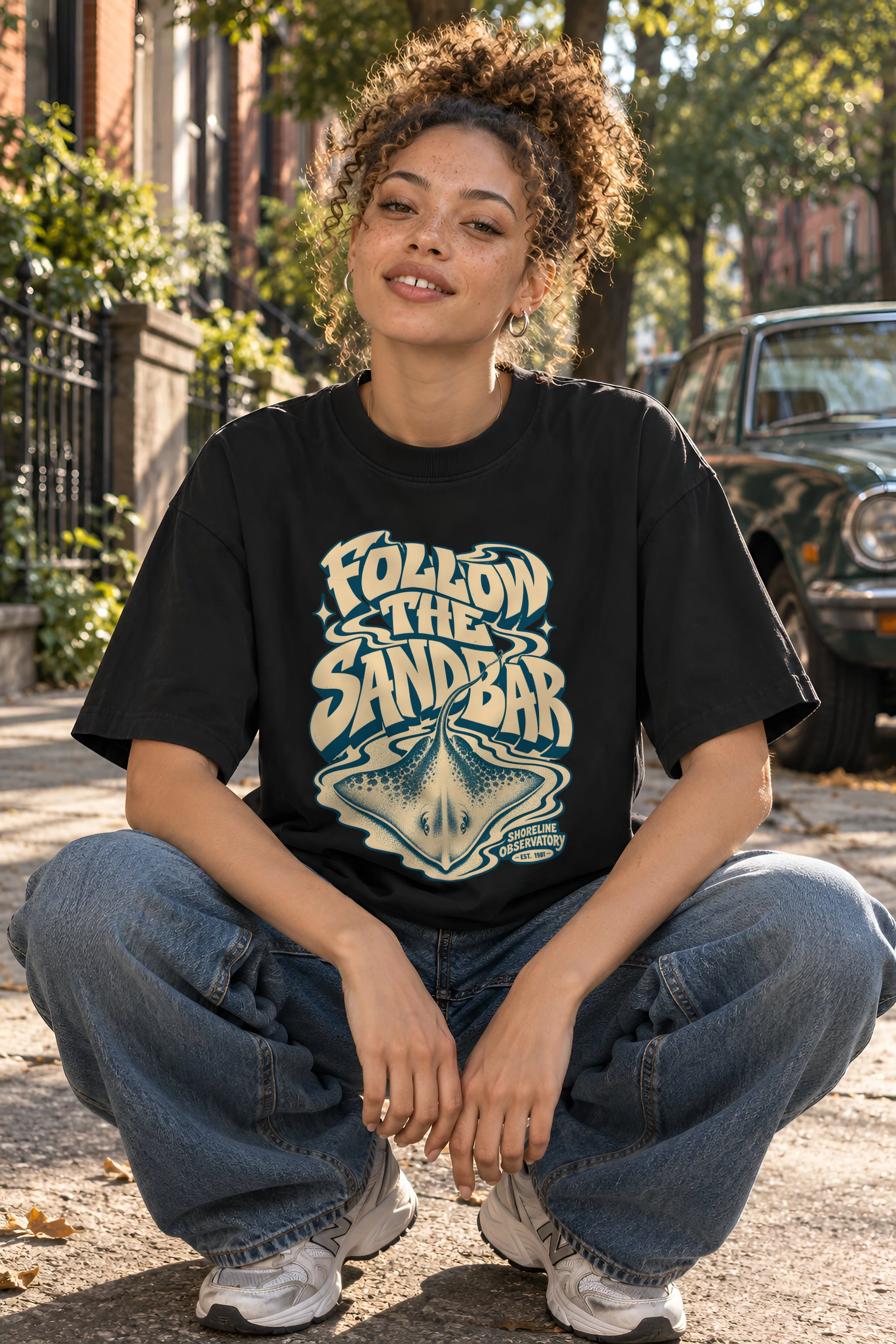 "Follow the Sandbar" Unisex Oversized Heavyweight Crewneck T-Shirt