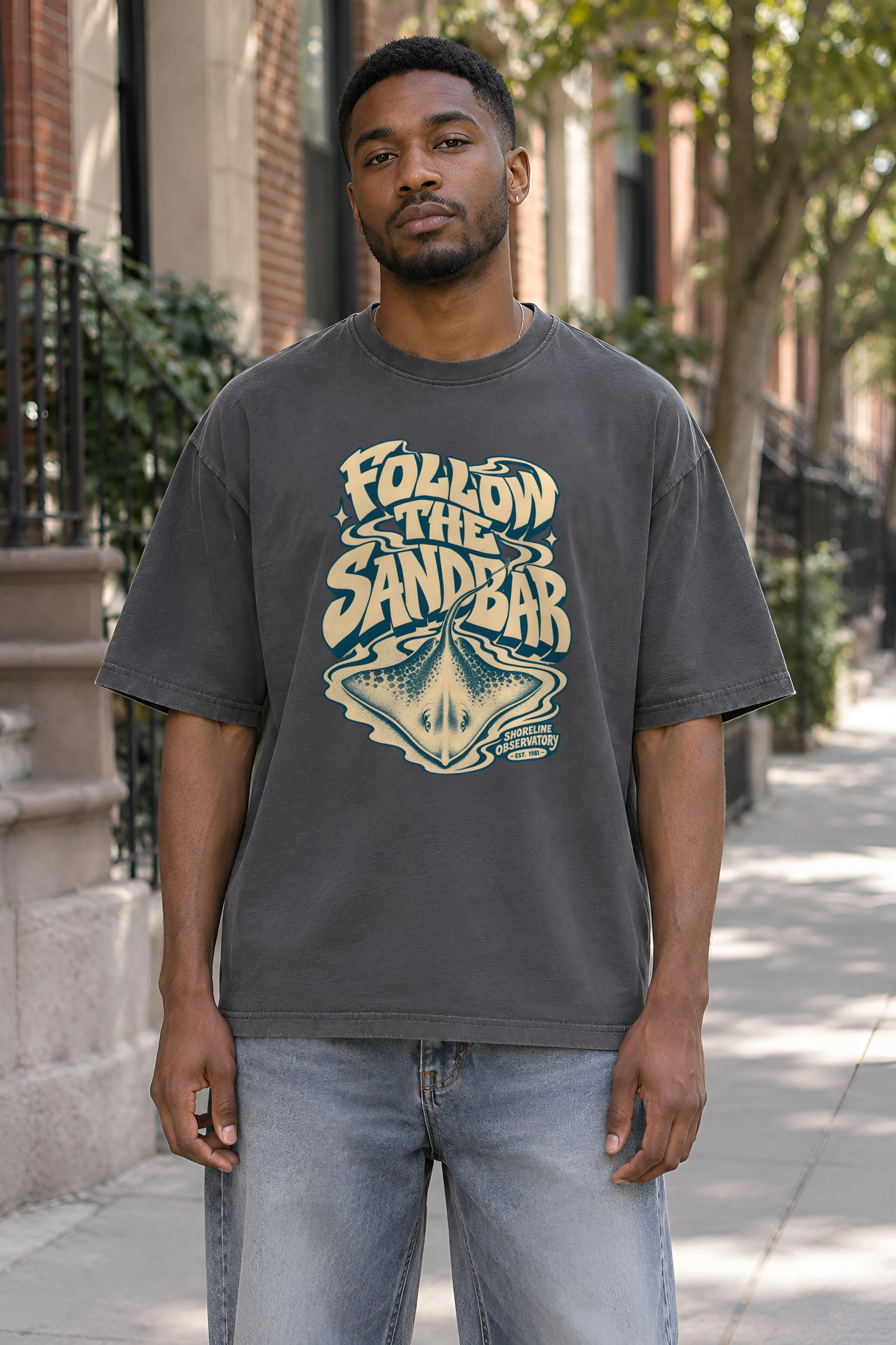 "Follow the Sandbar" Unisex Oversized Heavyweight Crewneck T-Shirt