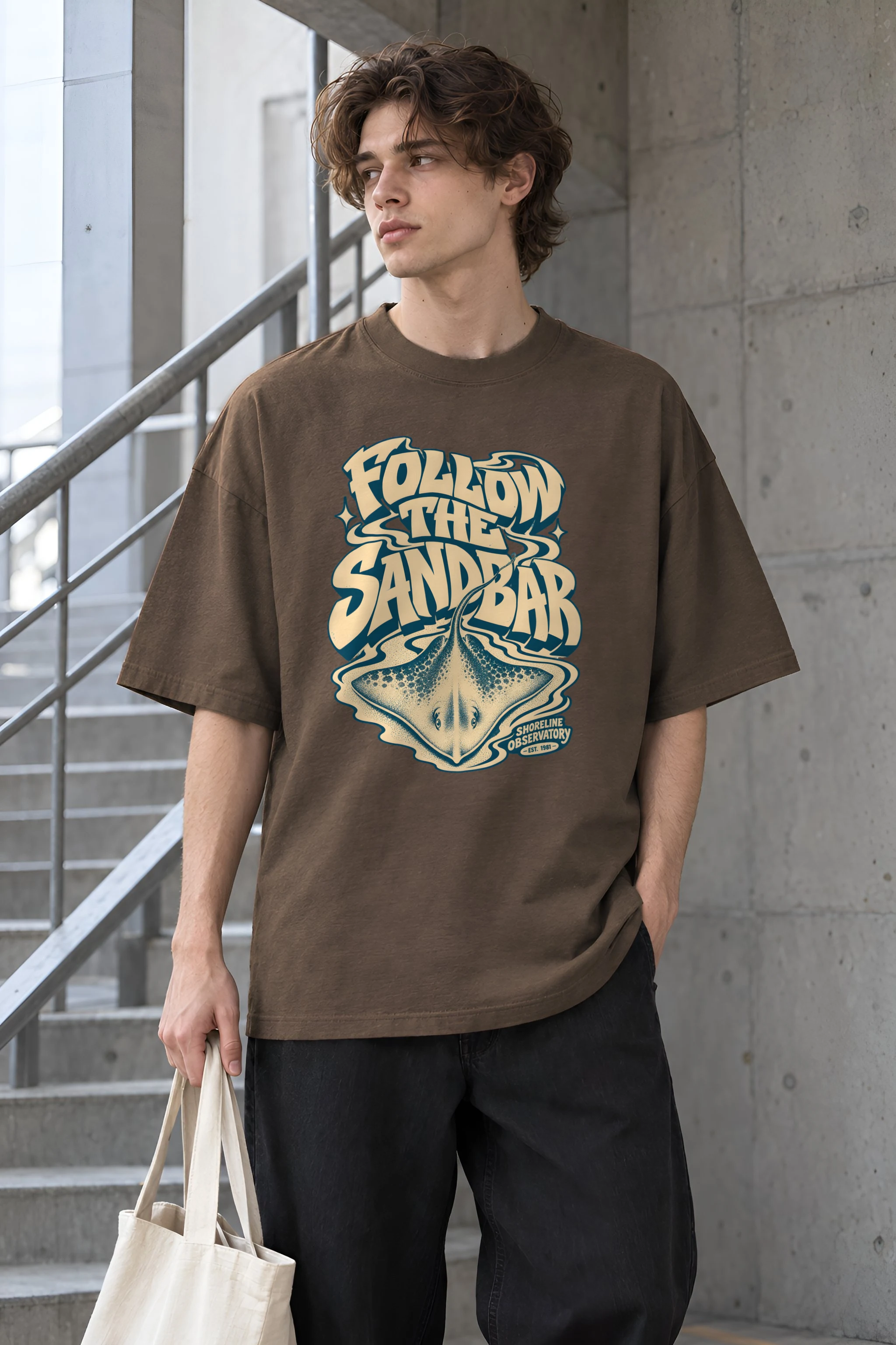 "Follow the Sandbar" Unisex Oversized Heavyweight Crewneck T-Shirt