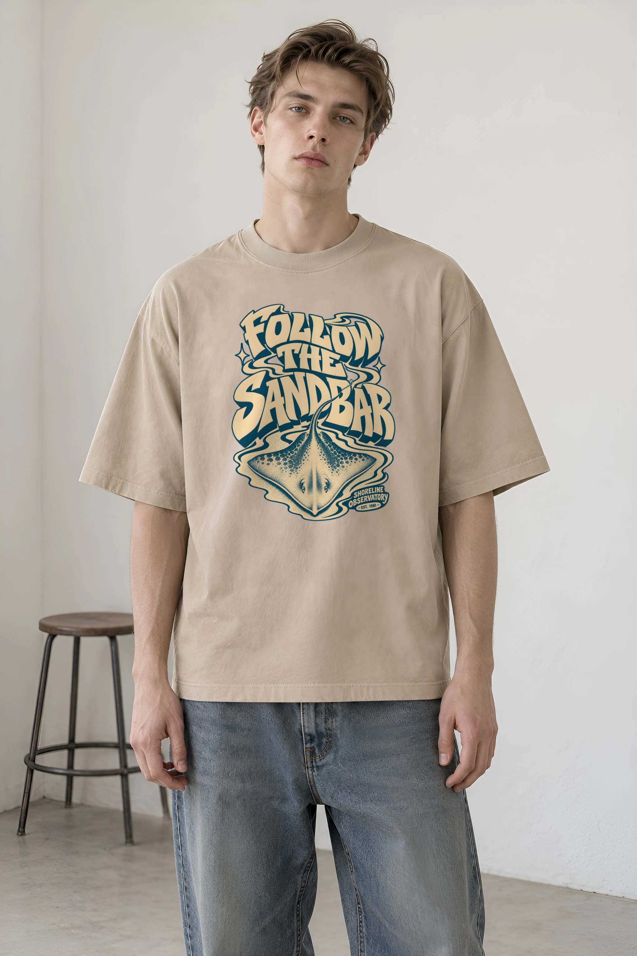 "Follow the Sandbar" Unisex Oversized Heavyweight Crewneck T-Shirt