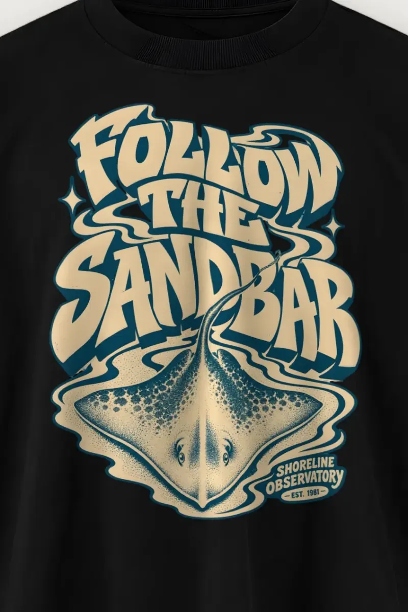 "Follow the Sandbar" Men’s Oversized Heavyweight Crewneck T-Shirt - the graphic up close