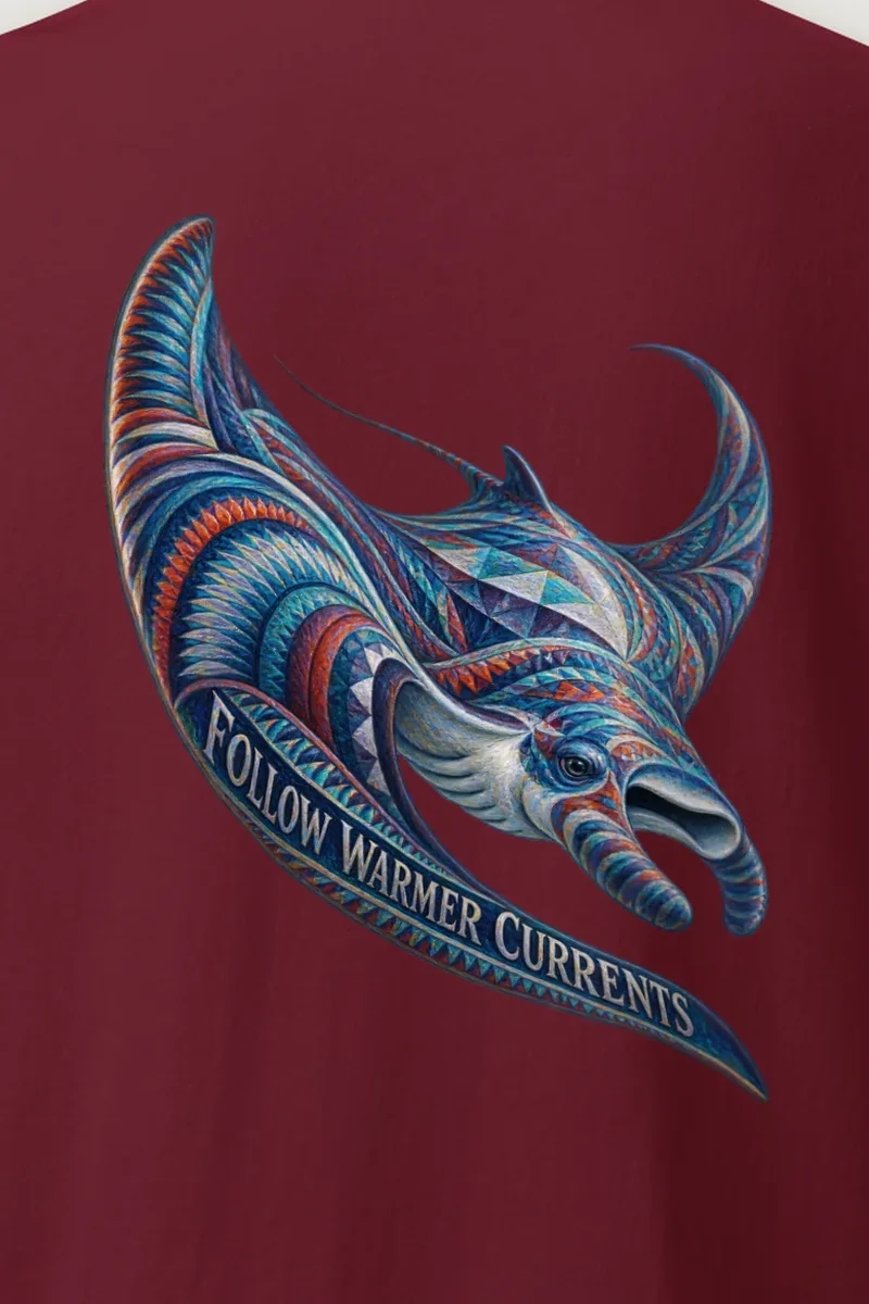 "Follow Warmer Currents" Heavyweight Unisex Crewneck T-shirt - the graphic up close