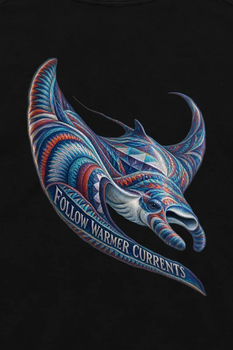 "Follow Warmer Currents" Unisex Longsleeve T-shirt - the graphic up close