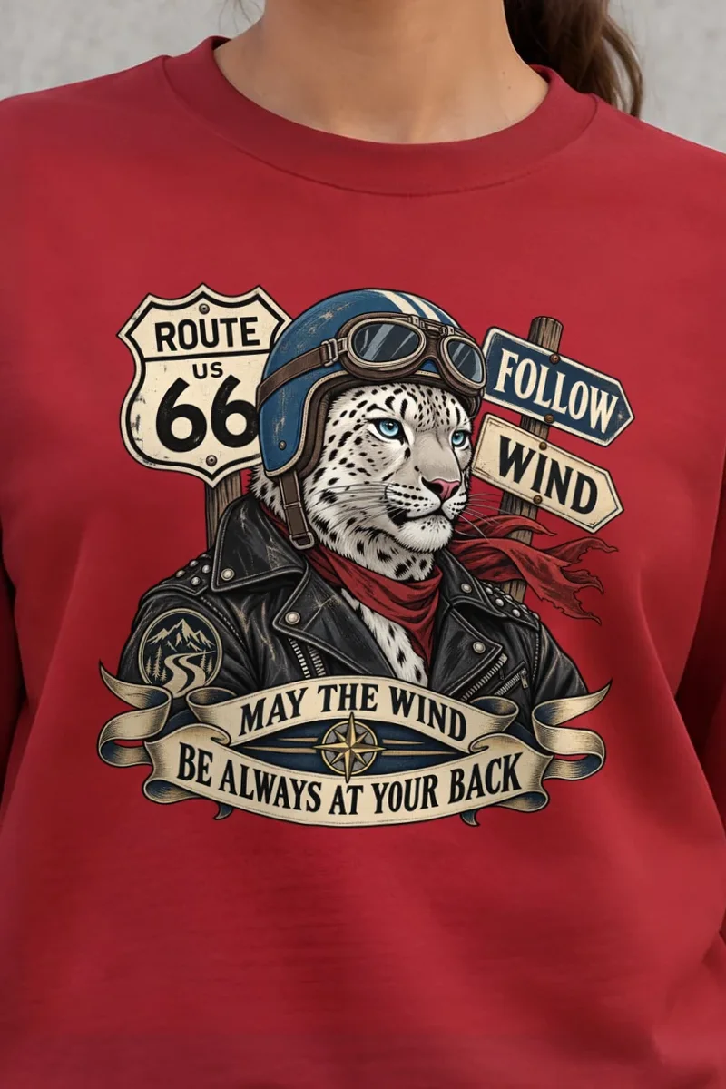 "Follow Wind Route 66" 1 Crewneck Sweatshirt - the graphic up close