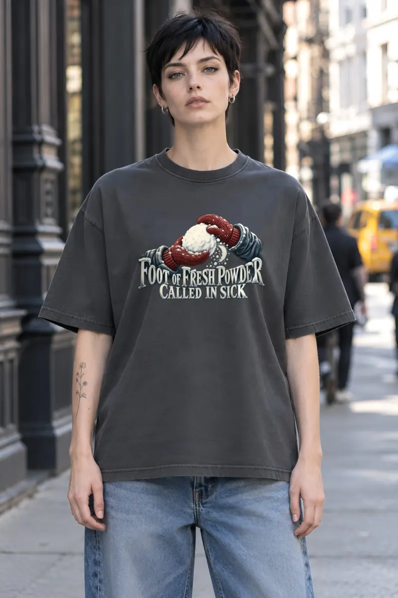 "Foot Of Fresh Powder Called In Sick" Unisex Oversized Heavyweight Crewneck T-Shirt