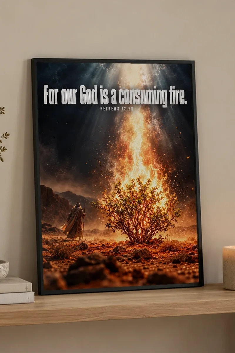 "For Our God Is a Consuming Fire" Premium Wooden Framed Poster - the graphic up close