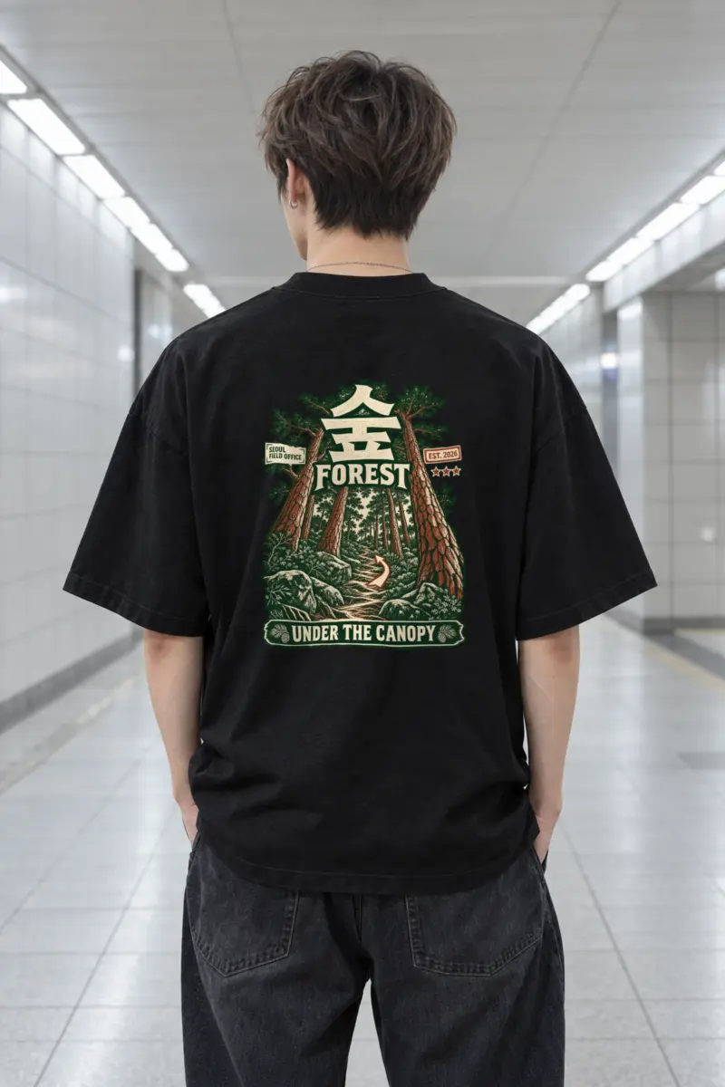 "Forest Relief Seoul Tee" Men's Oversized Heavyweight Crewneck T-Shirt