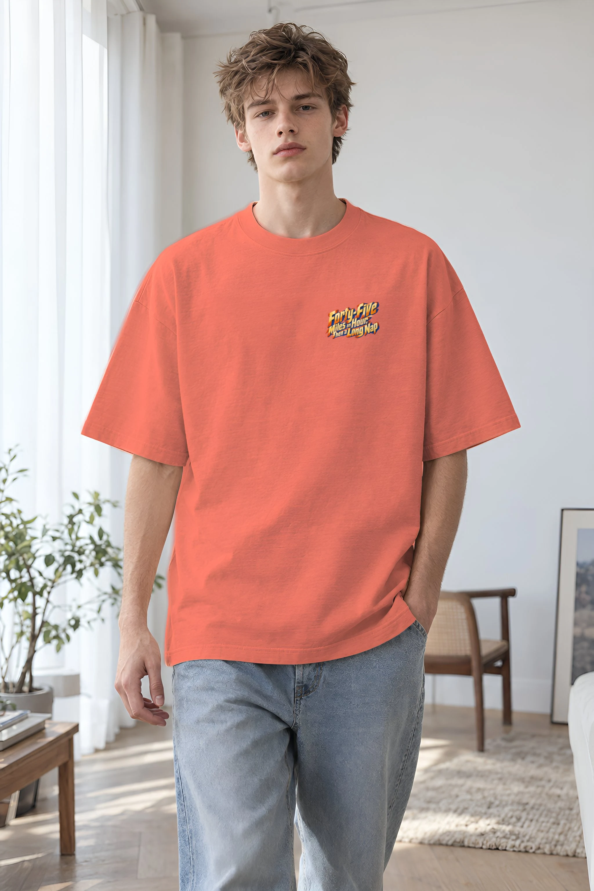 "Forty-Five Miles an Hour" Unisex Oversized Heavyweight Crewneck T-Shirt