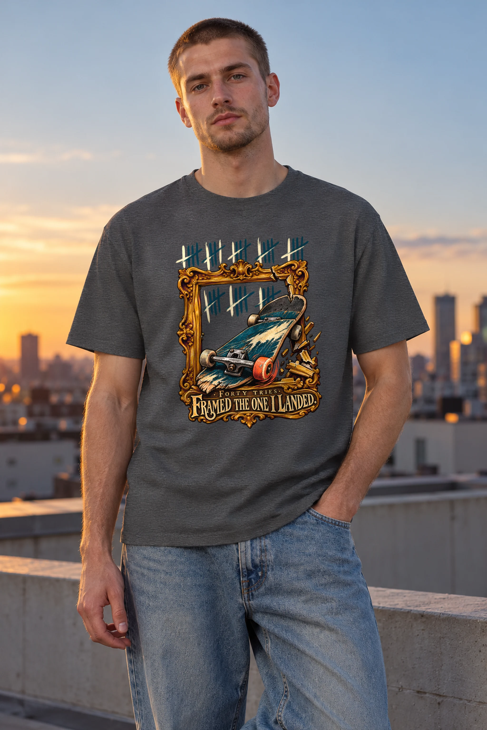 "Forty Tries Framed The One" Heavyweight Unisex Crewneck T-shirt