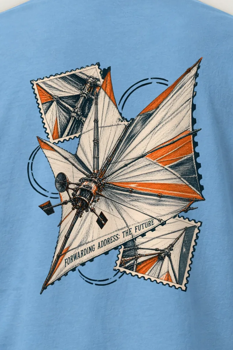 "Forwarding Address: The Future" Heavyweight Unisex Crewneck T-shirt - the graphic up close