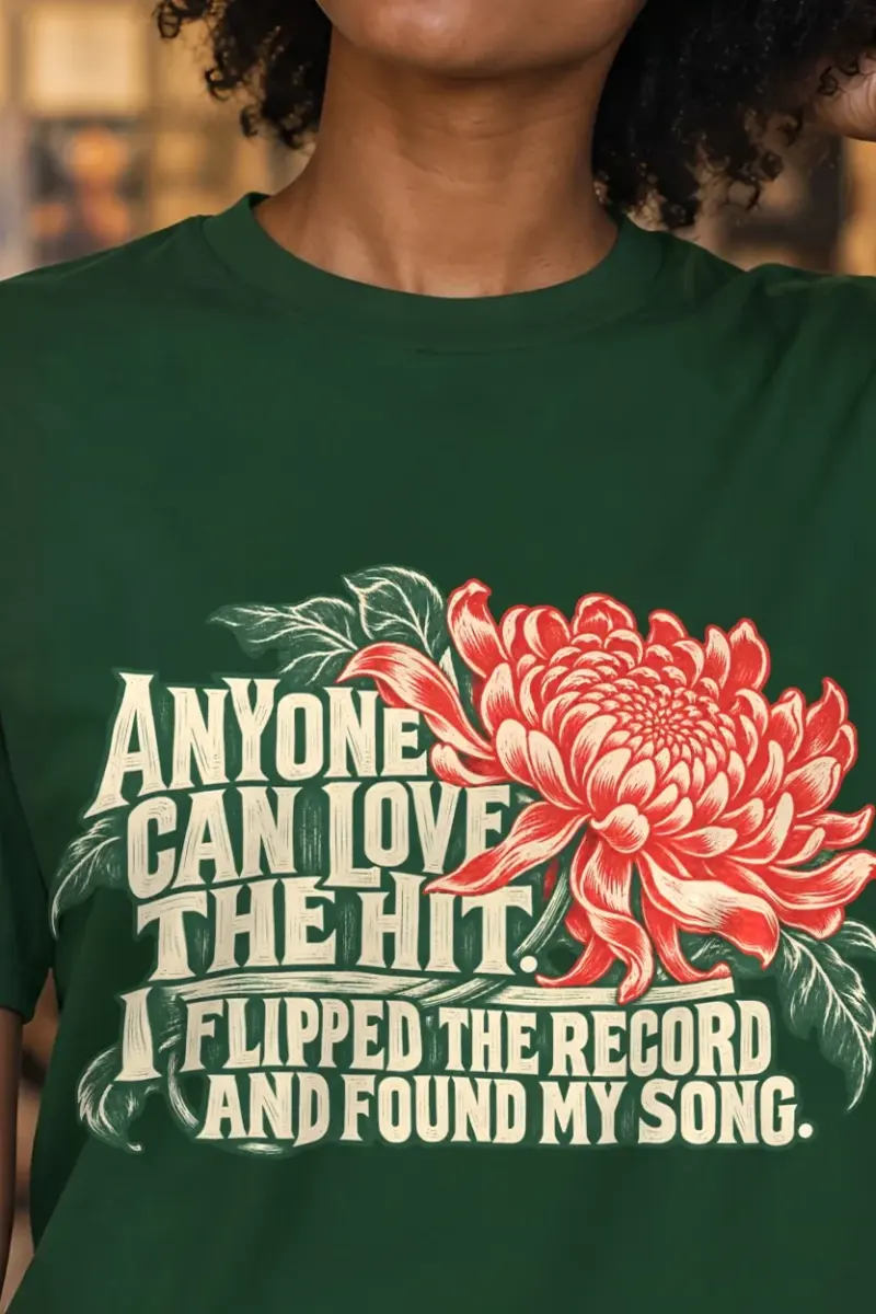 "Found My Song Chrysanthemum" Heavyweight Unisex Crewneck T-shirt - the graphic up close