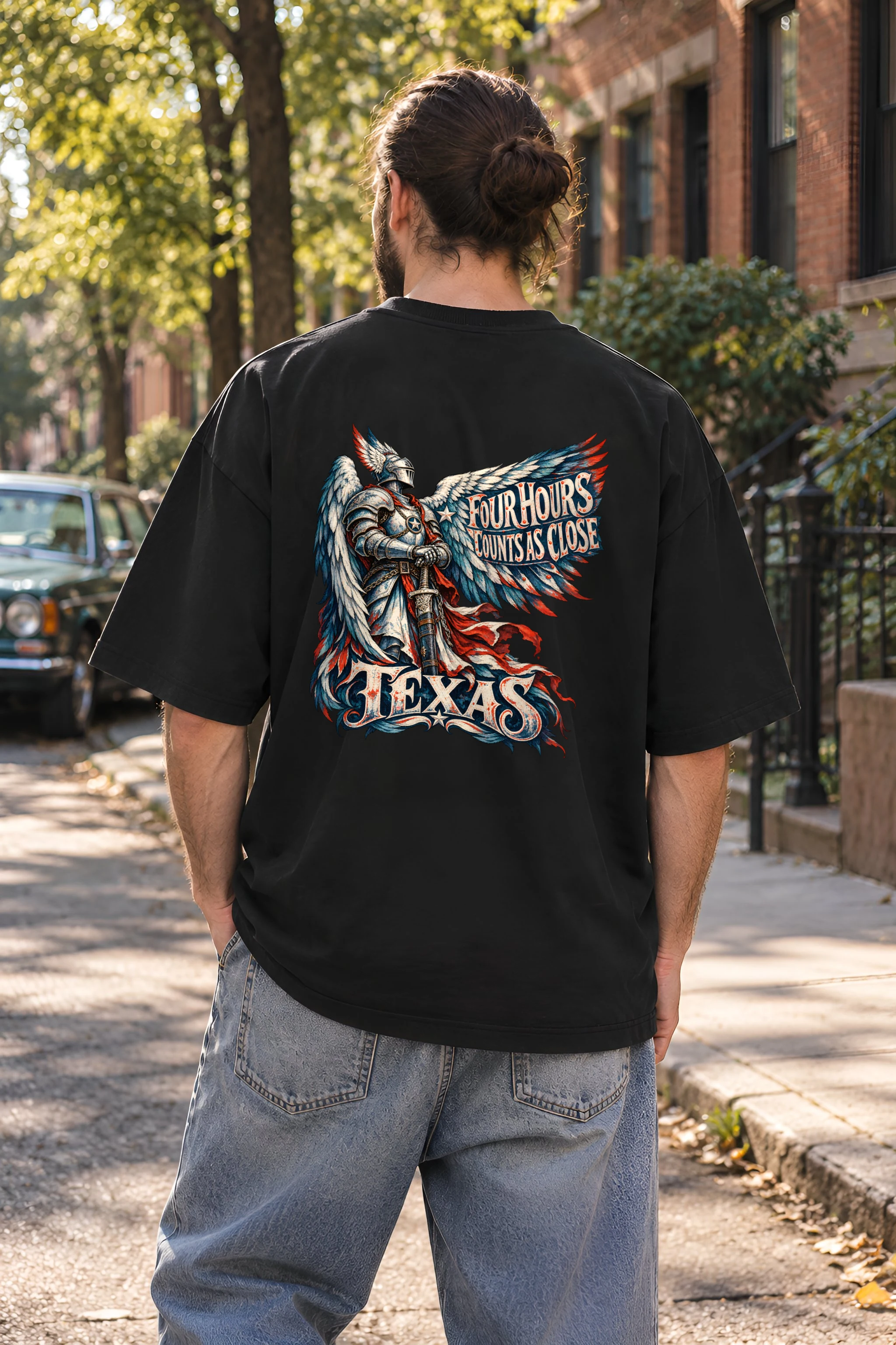 "Four Hours Counts As Close Texas" Unisex Oversized Heavyweight Crewneck T-Shirt