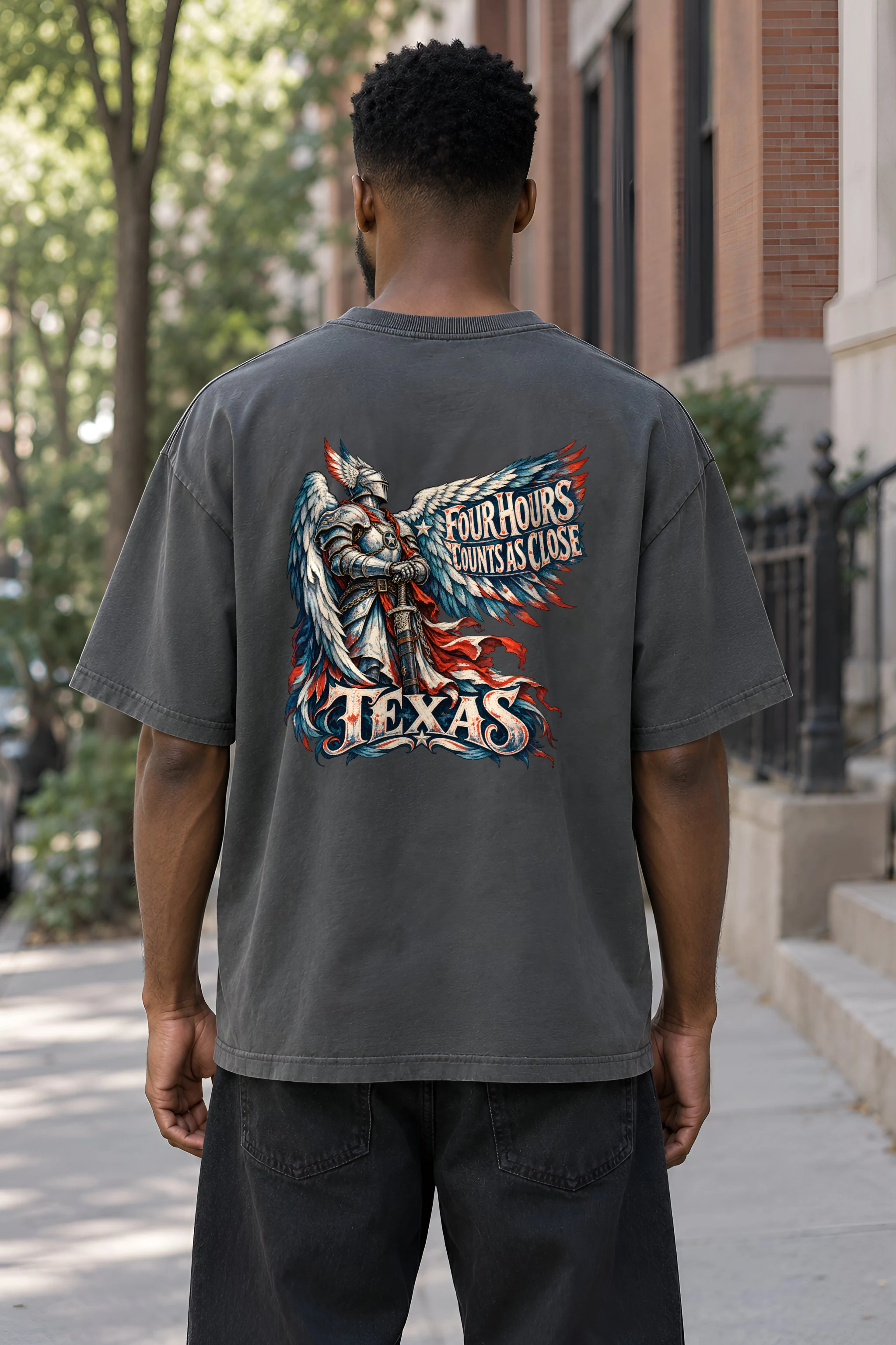 "Four Hours Counts As Close Texas" Unisex Oversized Heavyweight Crewneck T-Shirt