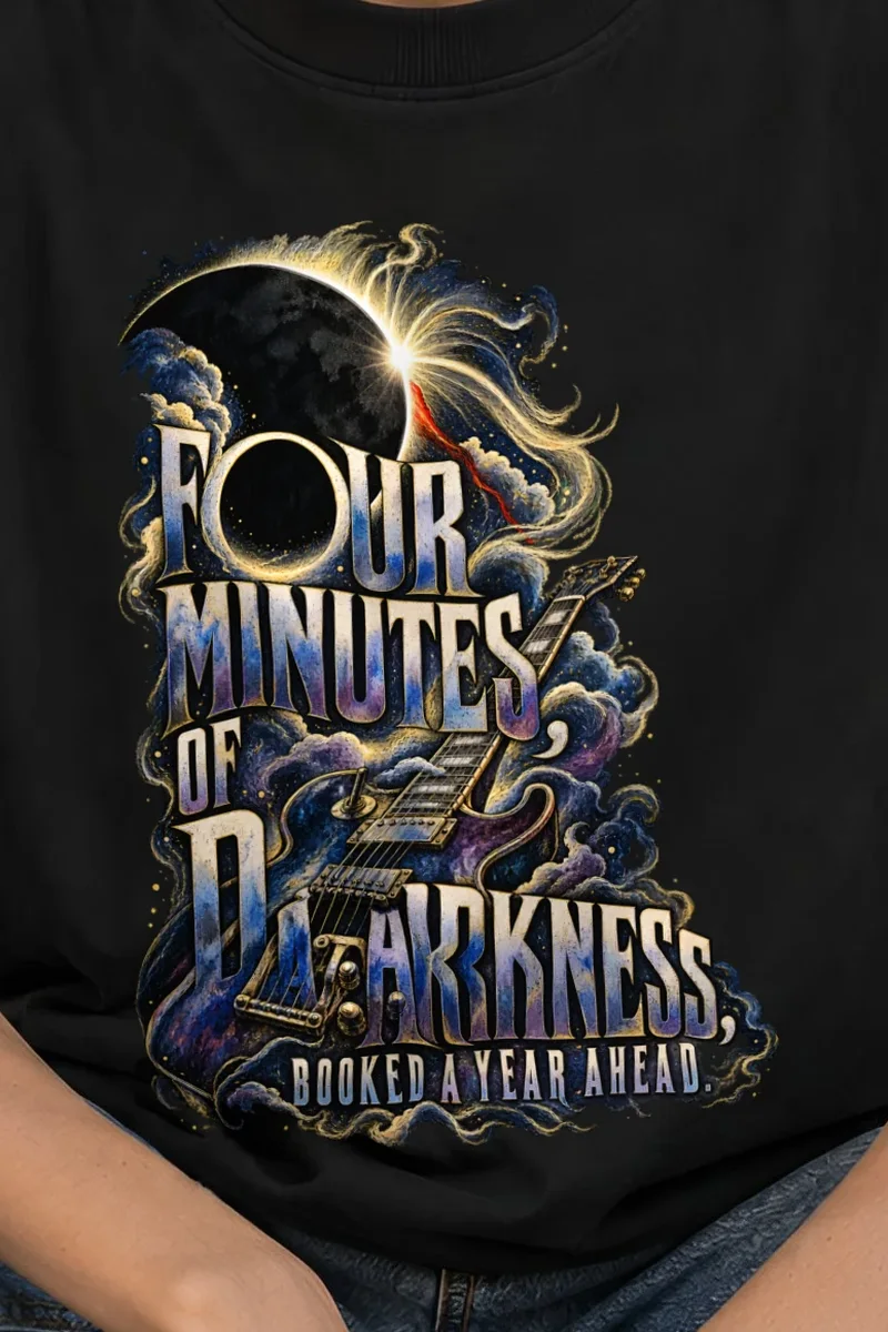 "Four Minutes Of Darkness" Unisex Oversized Heavyweight Crewneck T-Shirt - the graphic up close