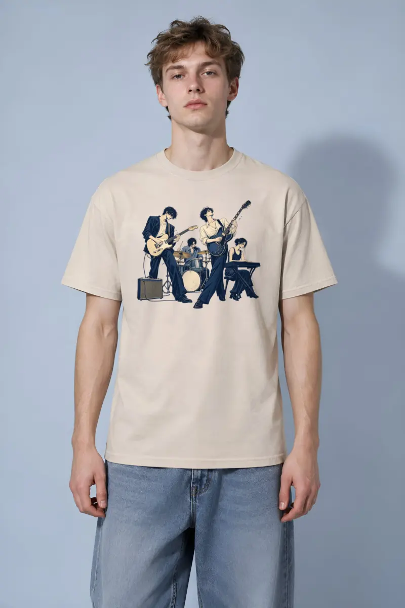 "Four-Piece Band Illustration" Heavyweight Unisex Crewneck T-shirt
