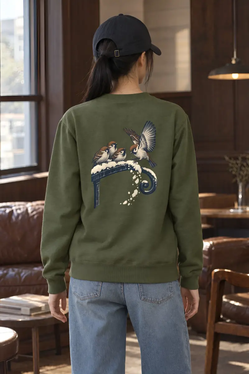 "Four Sparrows On Snowy Iron" Heavy Blend Unisex Crewneck Sweatshirt