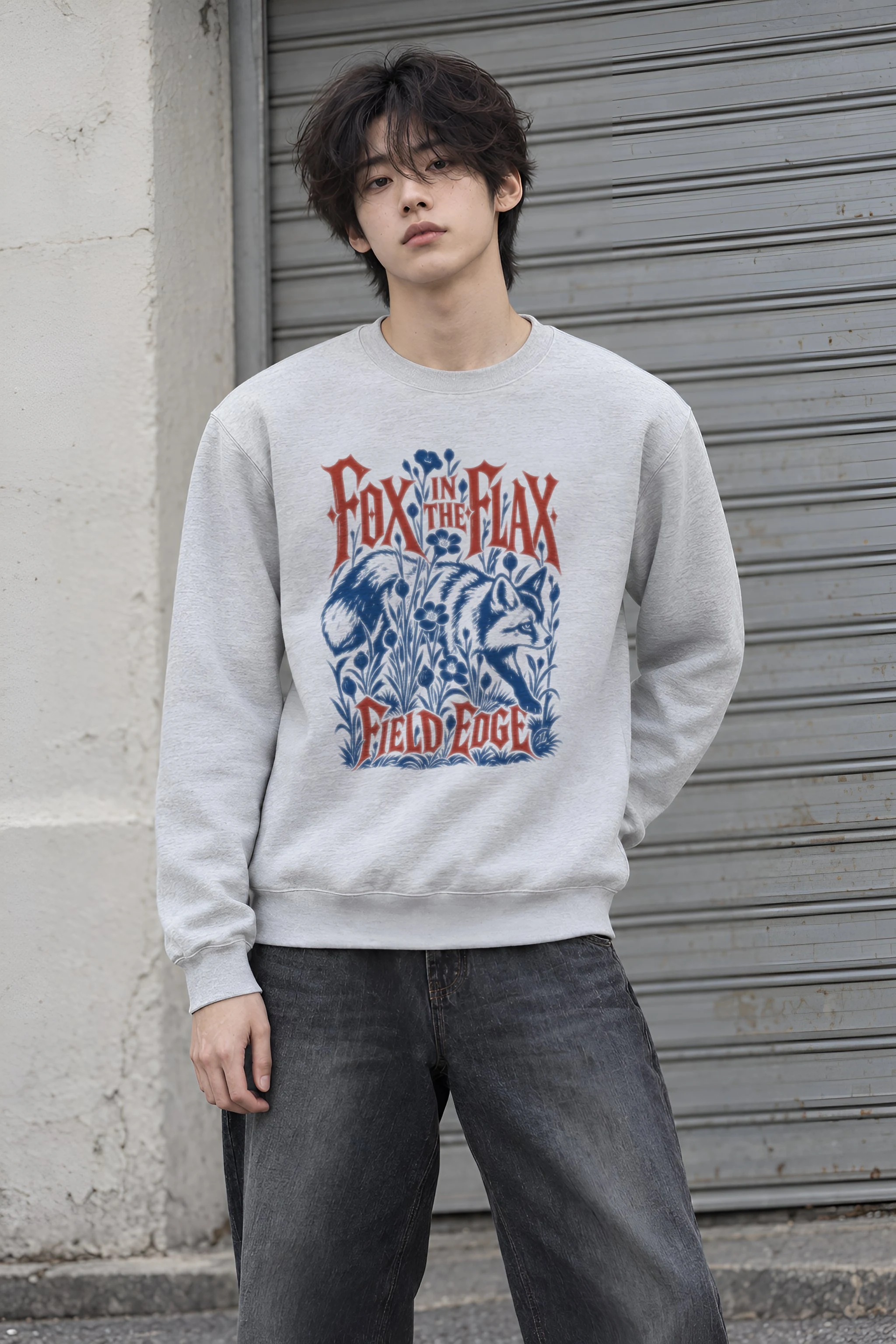"FOX IN THE FLAX FIELD EDGE" Heavy Blend Unisex Crewneck Sweatshirt
