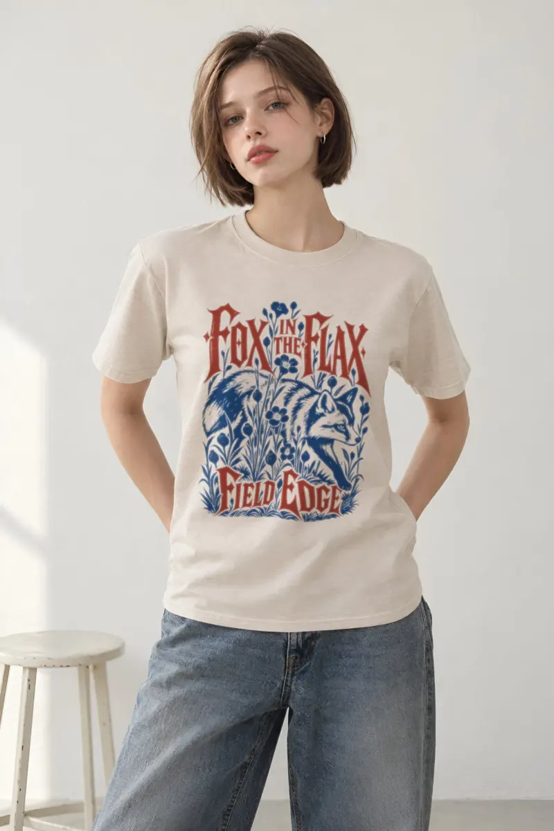 “Fox in the Flax Field Edge” Heavyweight Unisex Crewneck T-shirt