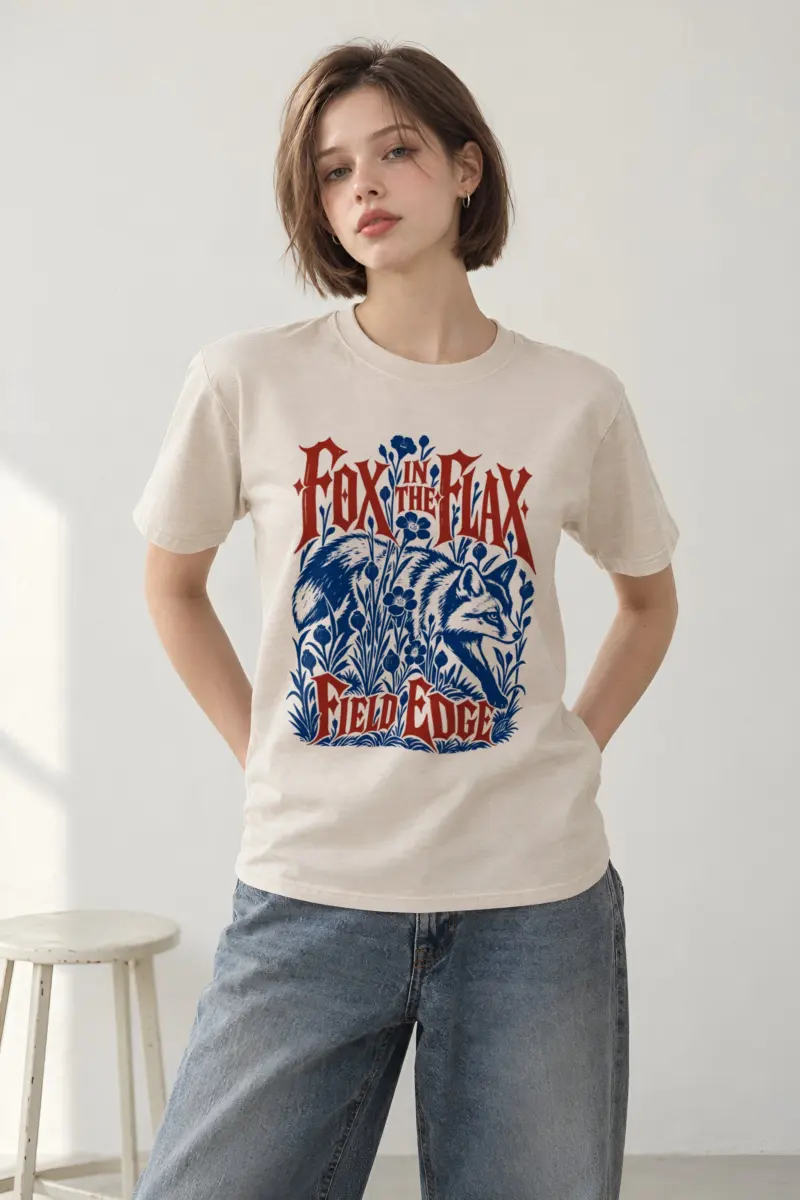 "Fox in the Flax Field Edge" Heavyweight Unisex Crewneck T-shirt