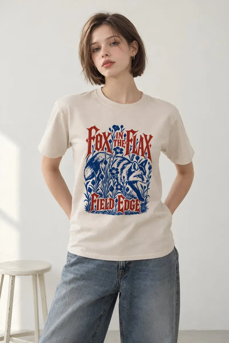 "Fox in the Flax Field Edge" Heavyweight Unisex Crewneck T-shirt