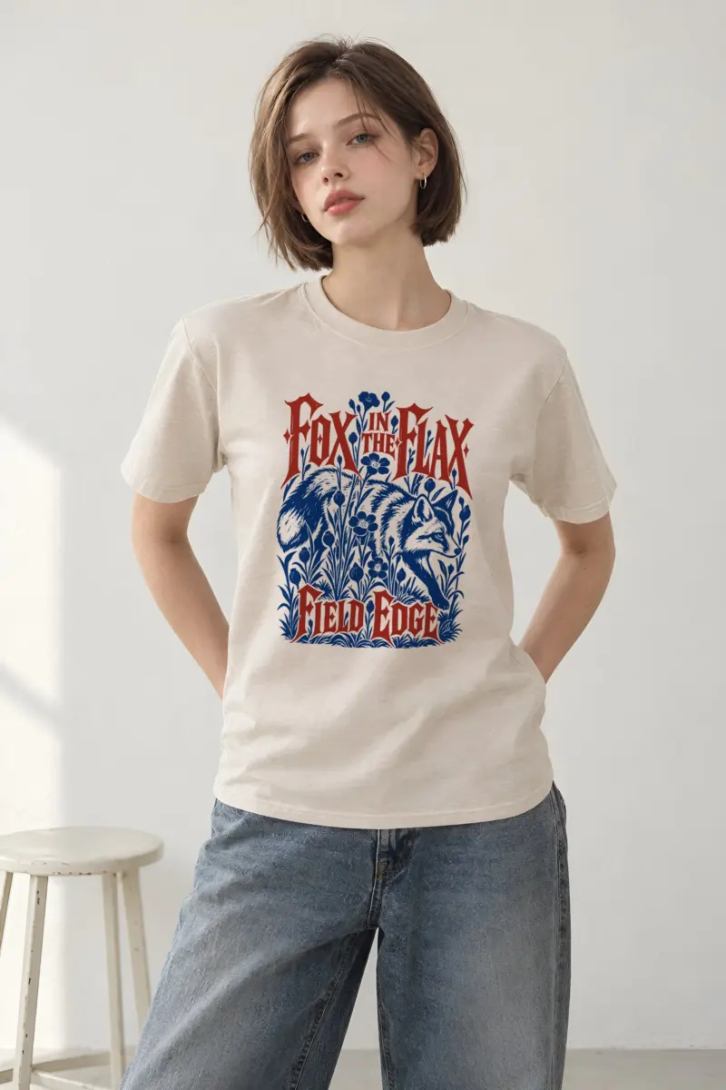 "Fox in the Flax Field Edge" Heavyweight Unisex Crewneck T-shirt