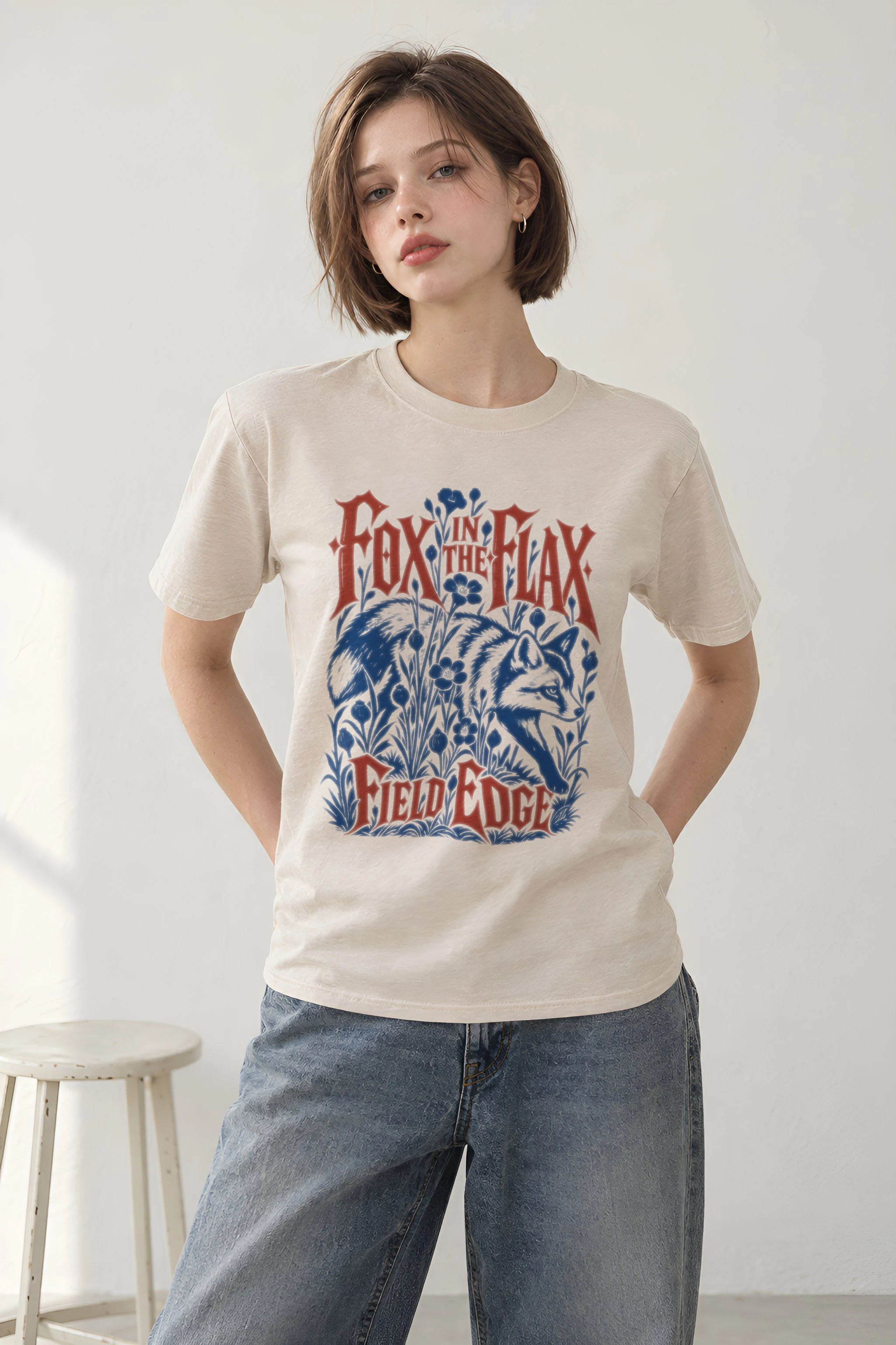 "Fox in the Flax Field Edge" Heavyweight Unisex Crewneck T-shirt