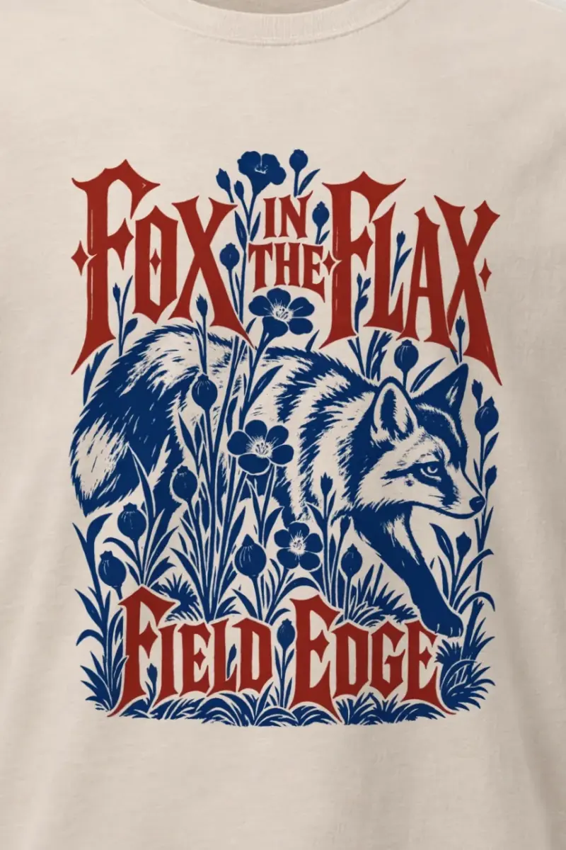 "Fox in the Flax Field Edge" Heavyweight Unisex Crewneck T-shirt - the graphic up close