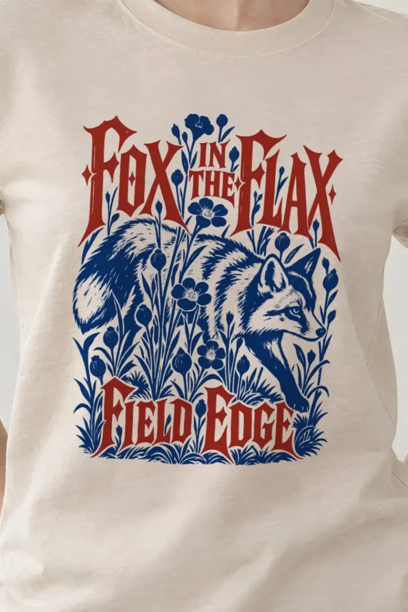"Fox in the Flax Field Edge" Heavyweight Unisex Crewneck T-shirt - the graphic up close