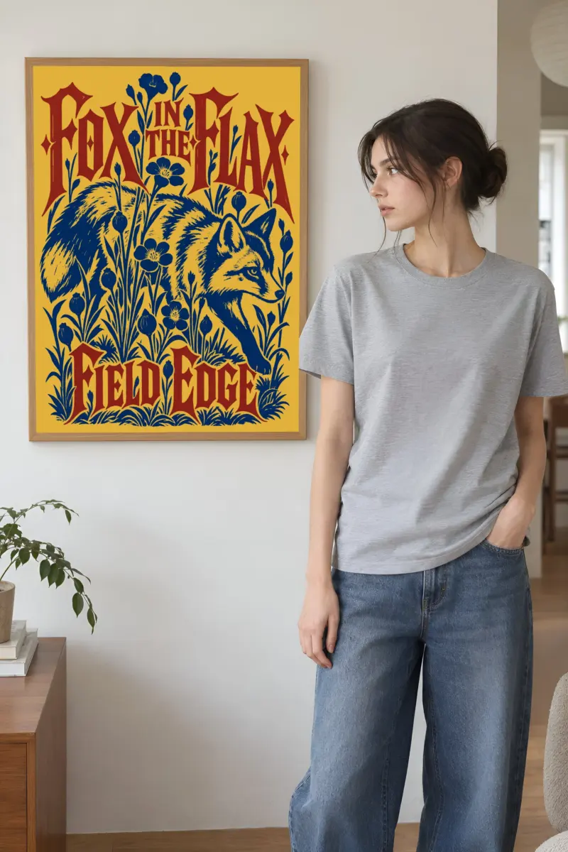 "Fox in the Flax" Premium Wooden Framed Poster