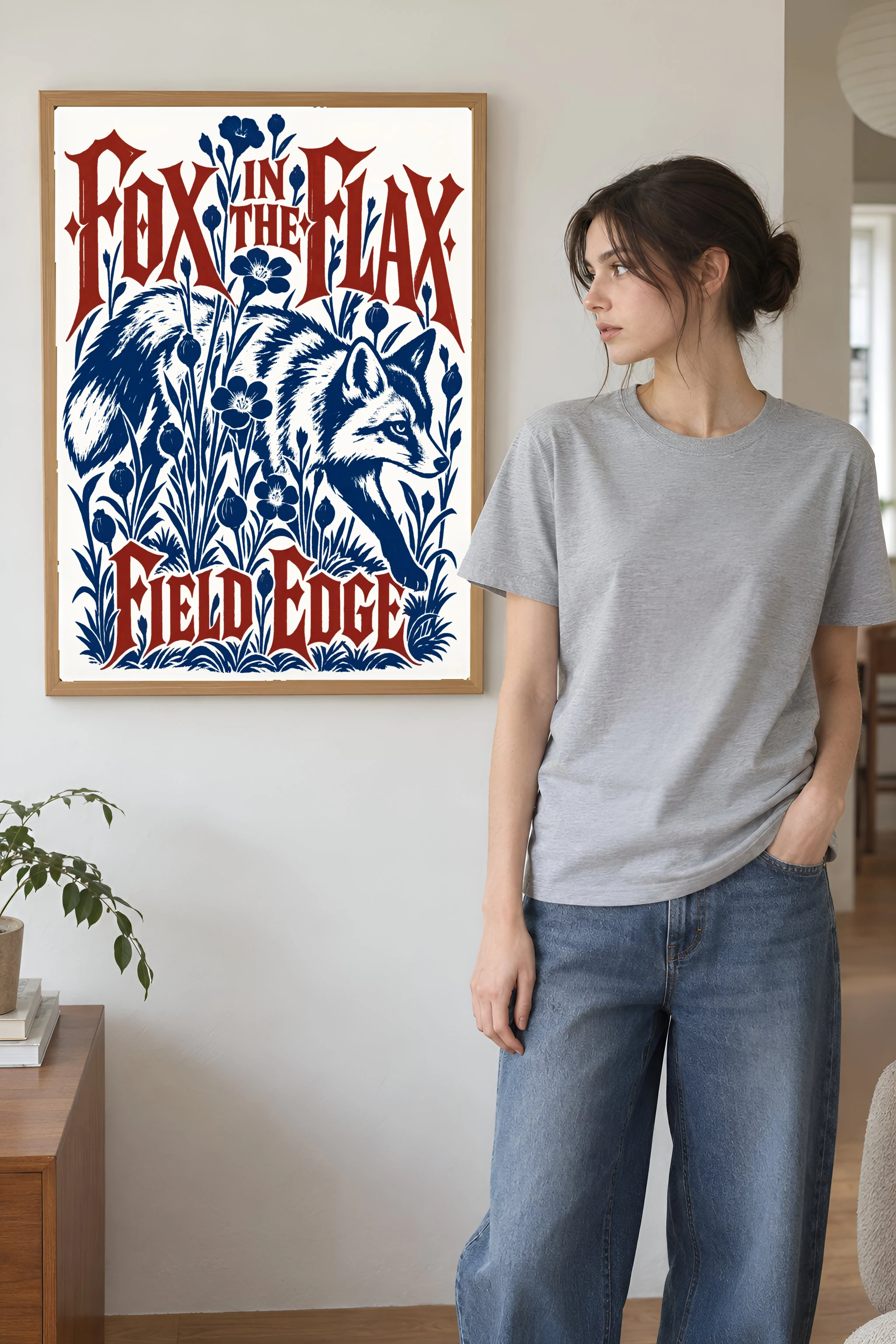 "Fox in the Flax" Premium Wooden Framed Poster