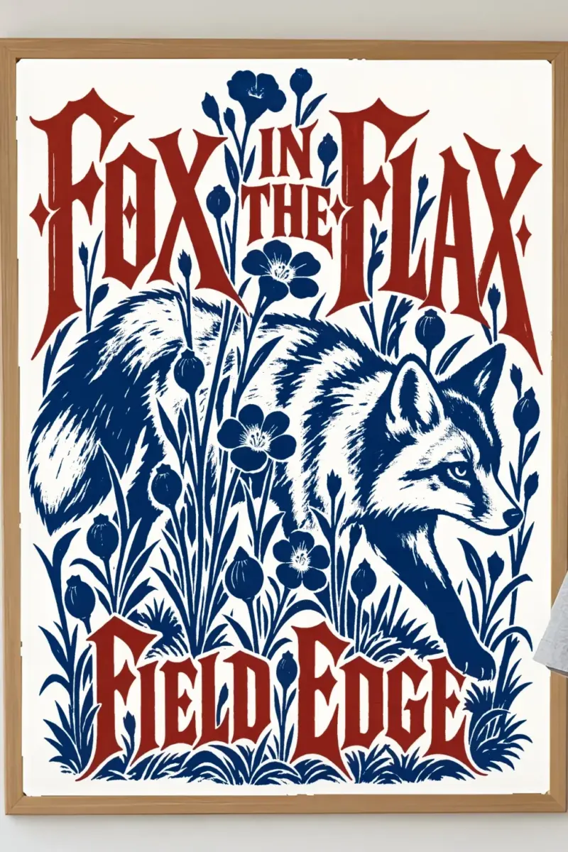 "Fox in the Flax" Premium Wooden Framed Poster - the graphic up close