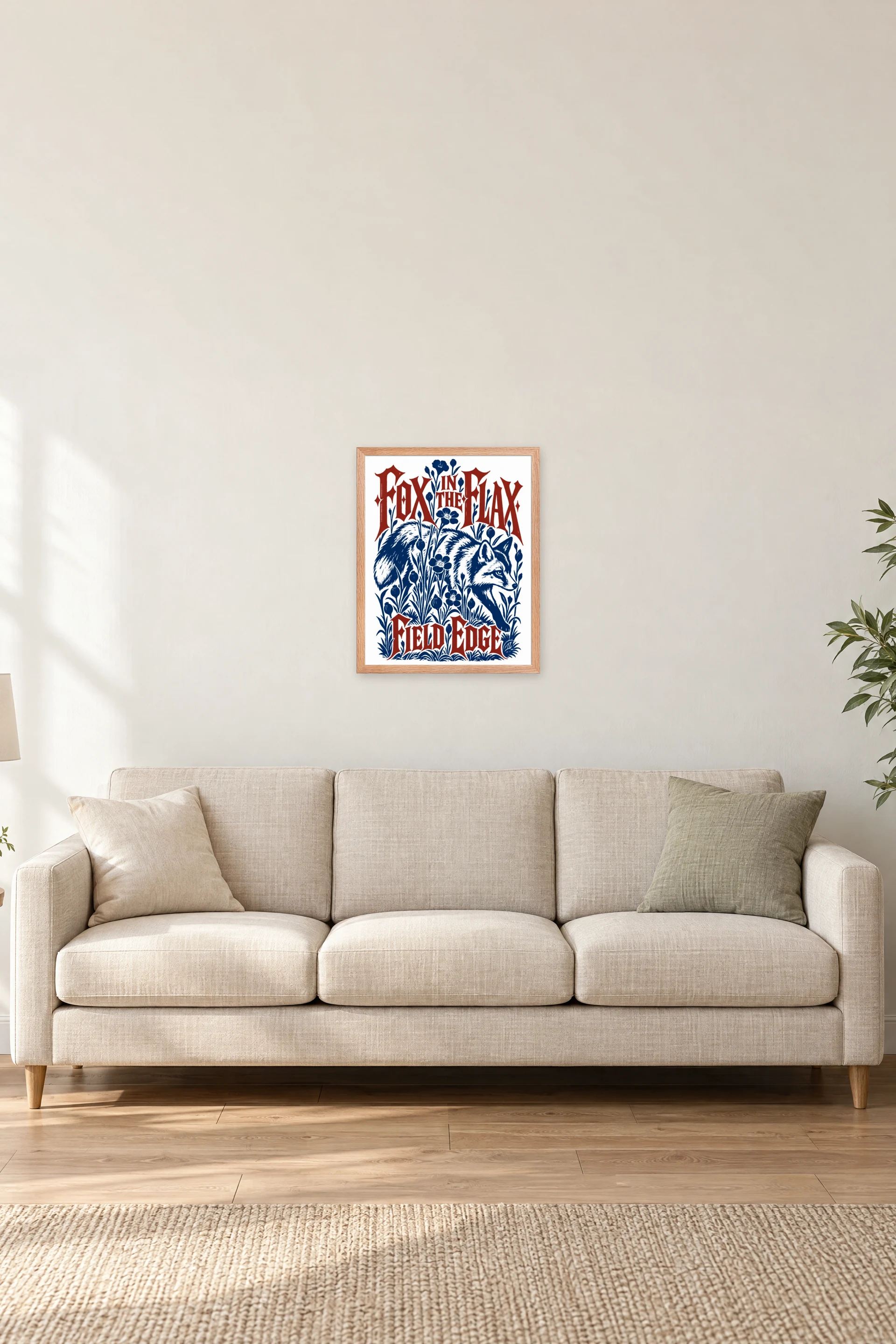 "Fox in the Flax" Premium Wooden Framed Poster — Natural Wood frame, 16 × 20 in