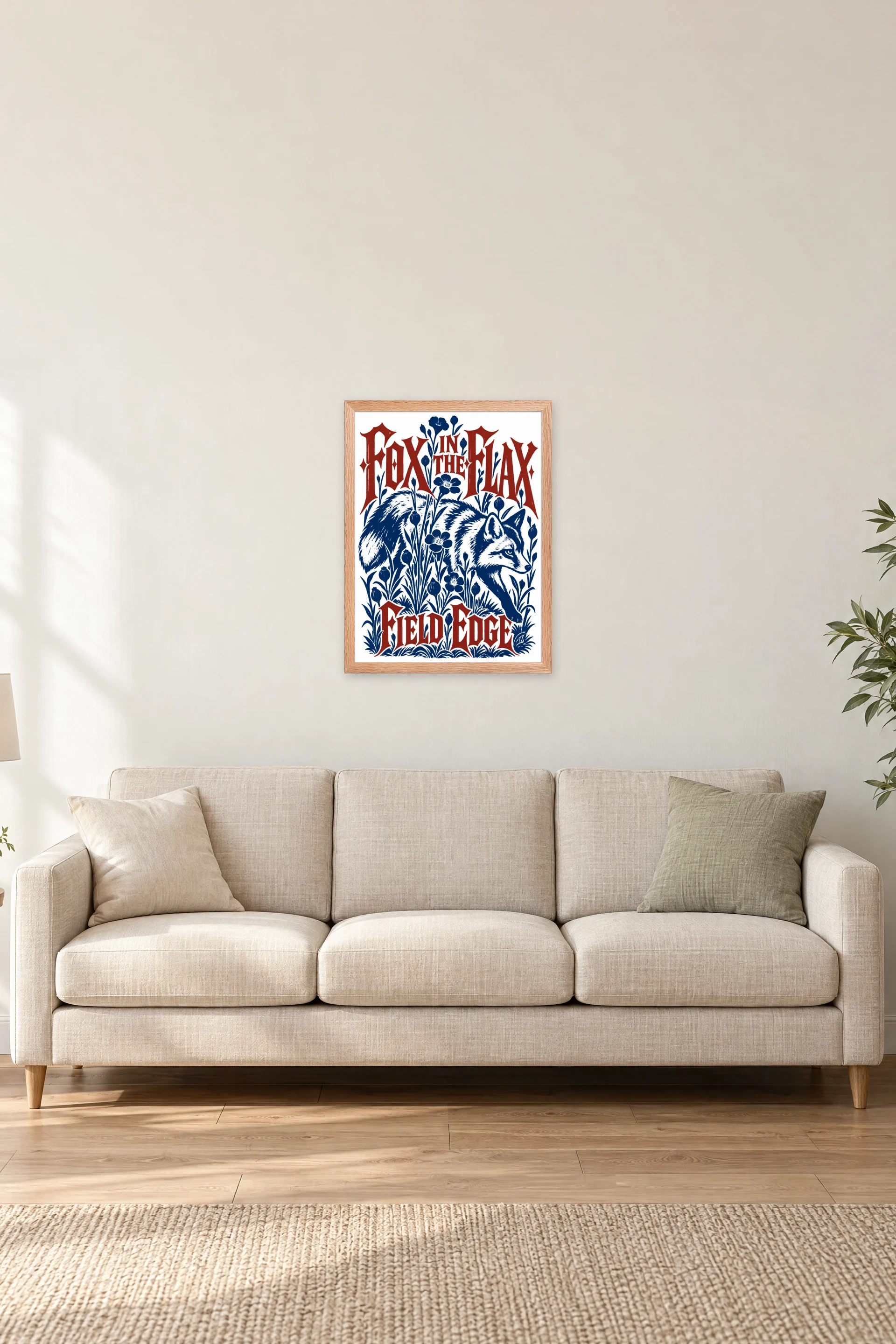 "Fox in the Flax" Premium Wooden Framed Poster — Natural Wood frame, 18 × 24 in