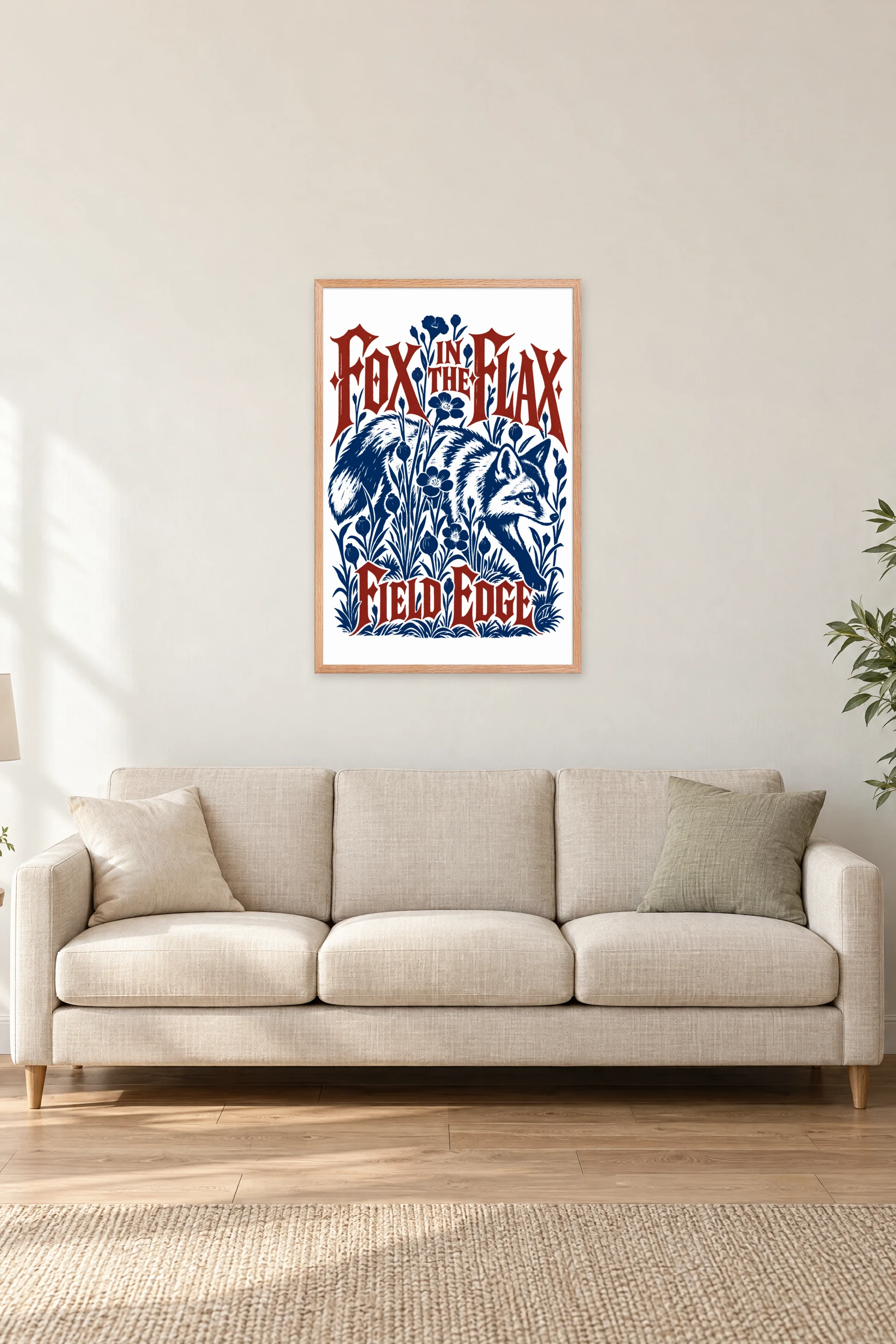"Fox in the Flax" Premium Wooden Framed Poster — Natural Wood frame, 24 × 36 in