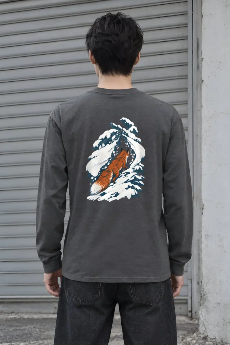 “Fox Under Snowy Boughs” Unisex Longsleeve T-shirt