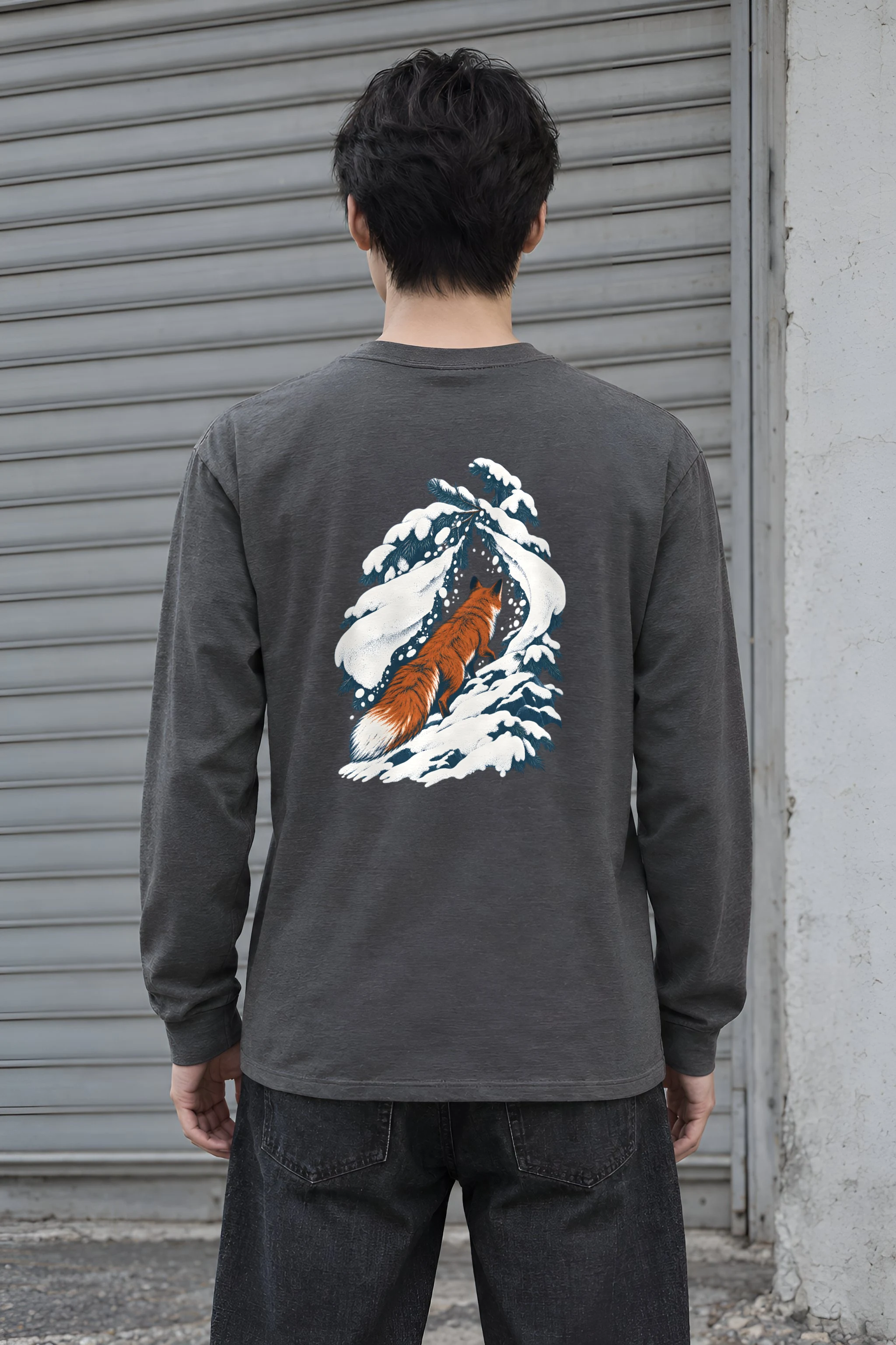 "Fox Under Snowy Boughs" Unisex Longsleeve T-shirt