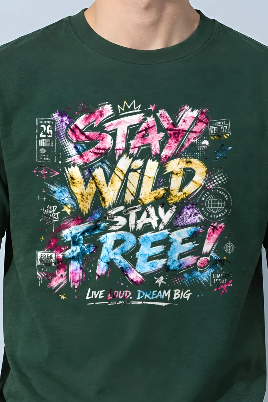 "Free Loud Dream" Heavyweight Unisex Crewneck T-shirt - the graphic up close