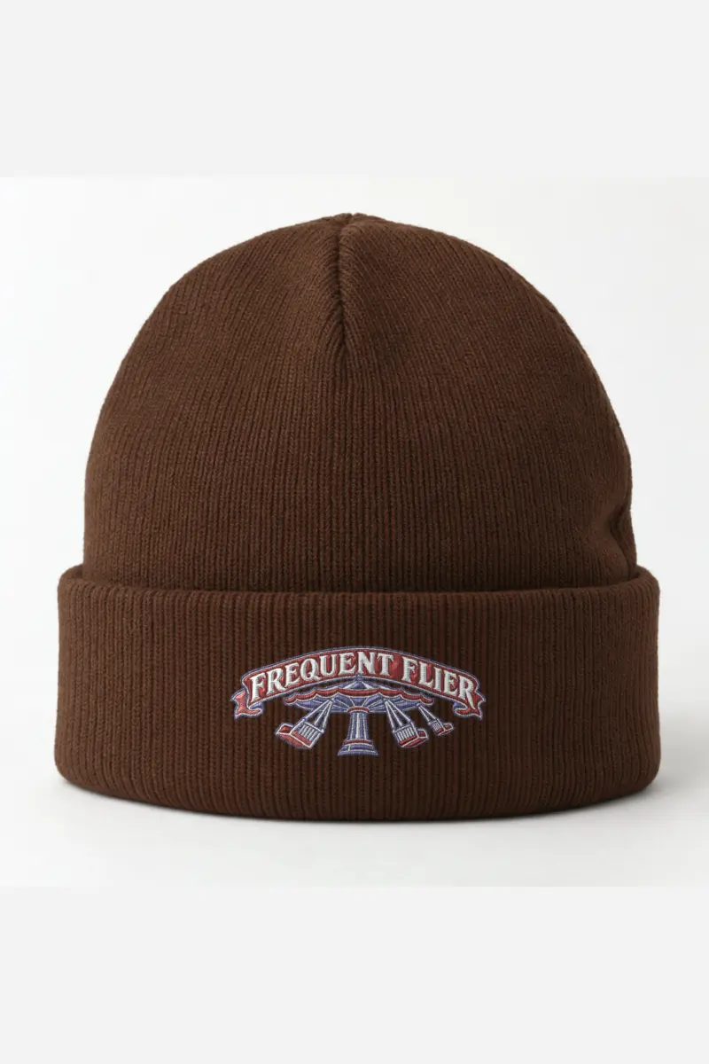 “Frequent Flier Swing Ride” Cuffed Beanie · Embroidered