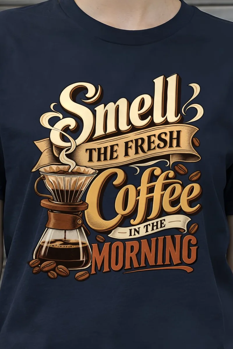 "Fresh Coffee Morning" Heavyweight Unisex Crewneck T-shirt - the graphic up close