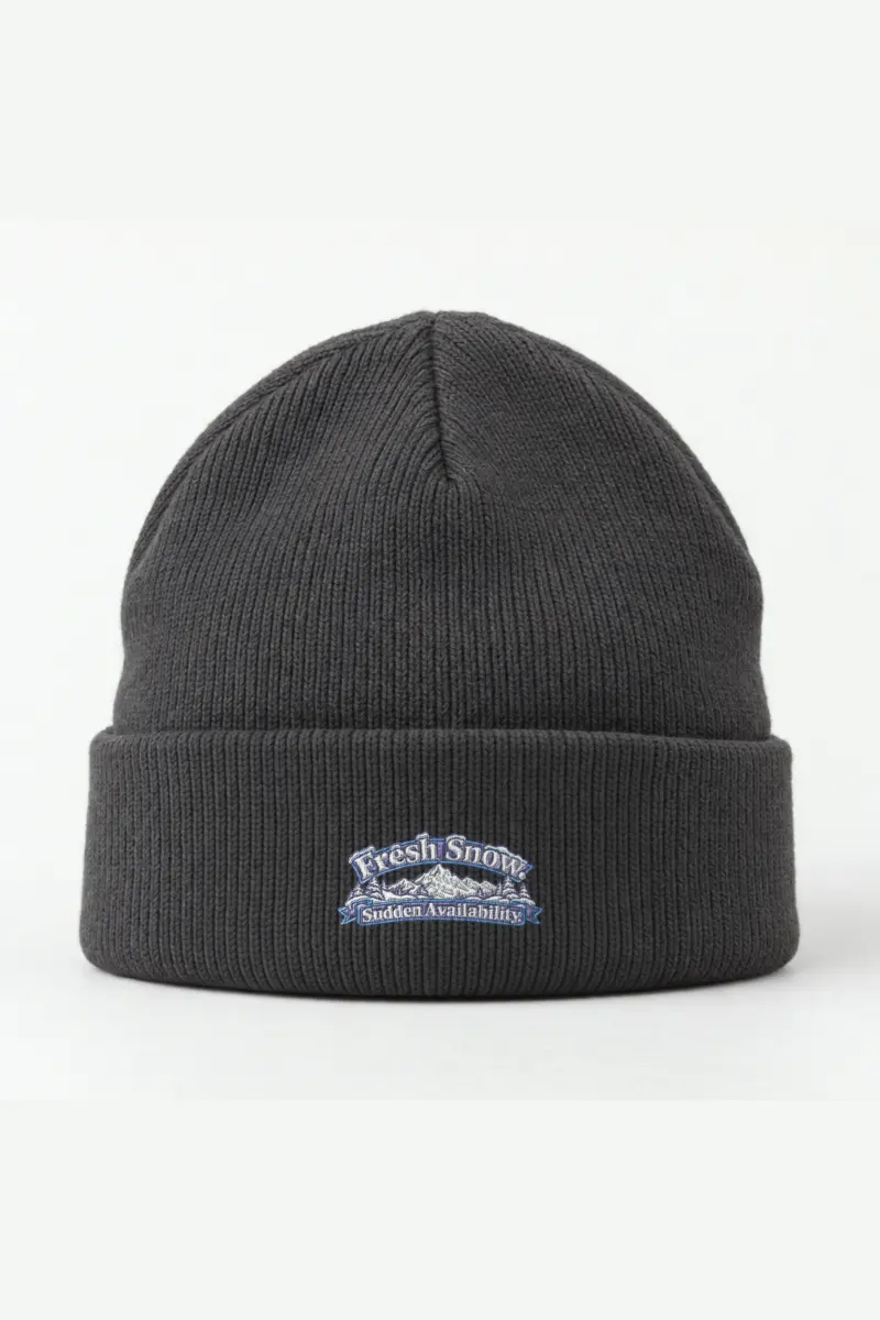 "Fresh Snow Sudden Availability" Cuffed Beanie · Embroidered